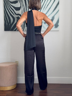 Black Elegant Bodysuit with Unique Neckline Detail