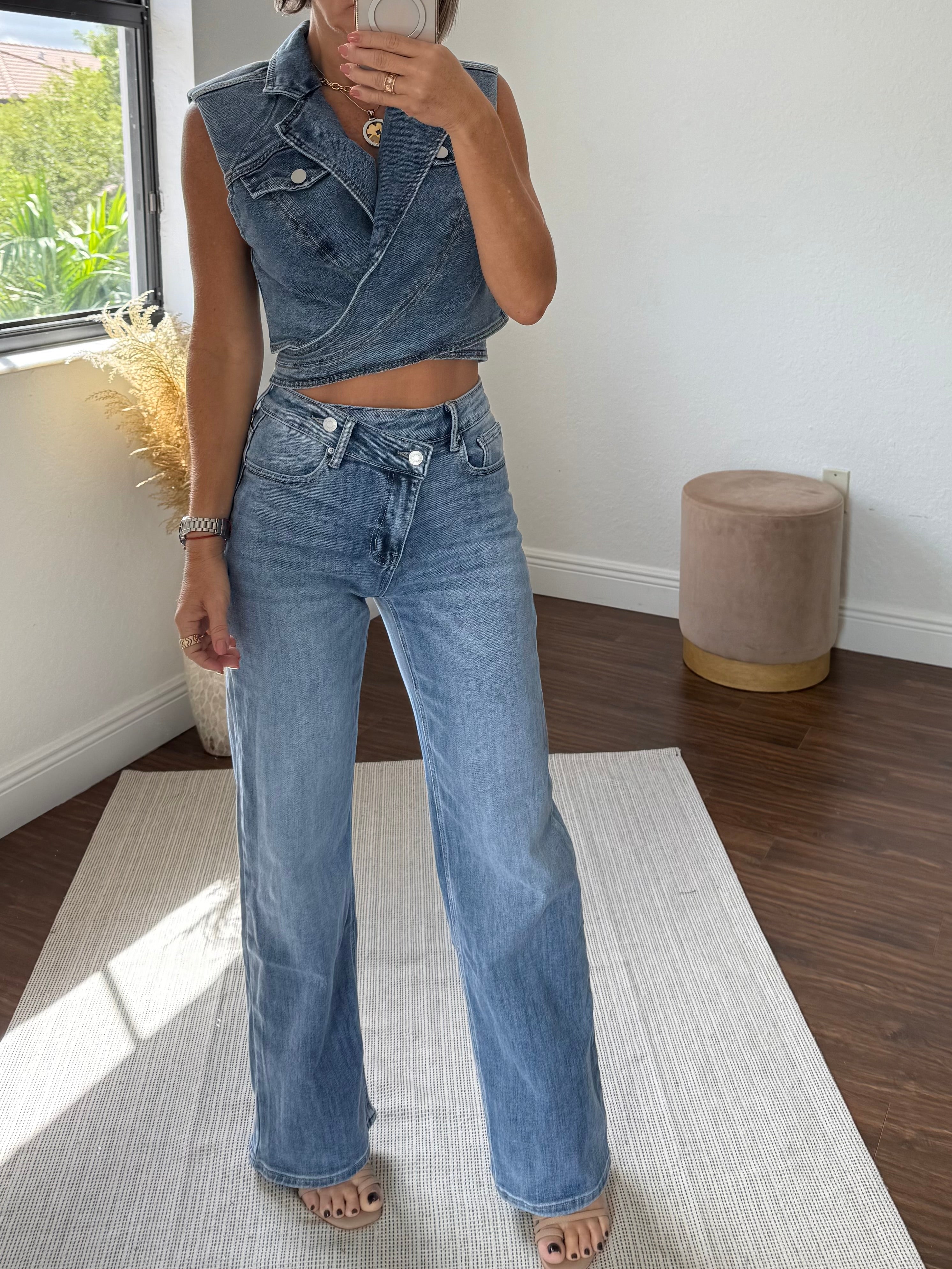 Crossed Denim Vest Top