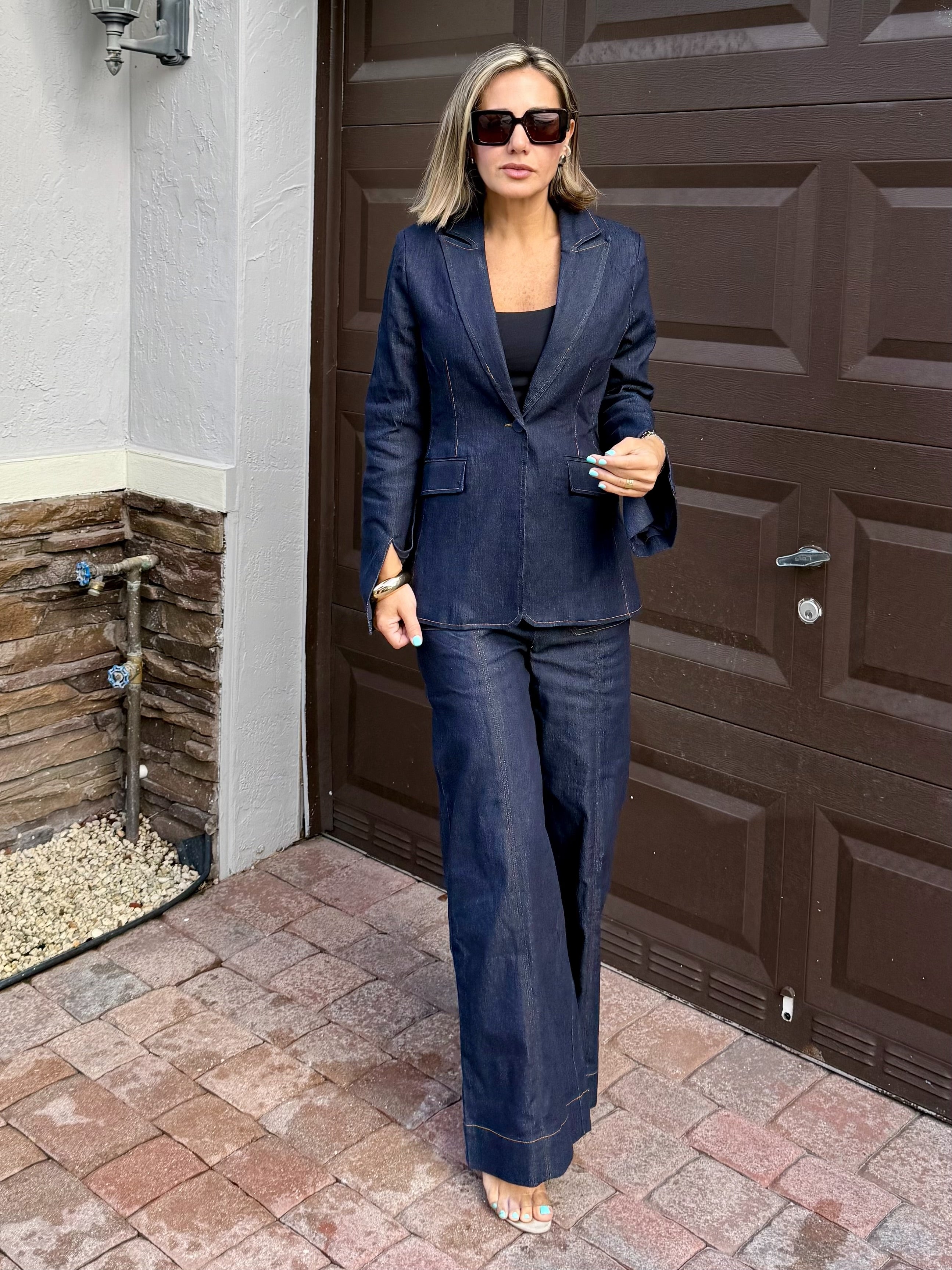 Classic Denim Set – High-Waist Pants & Blazer