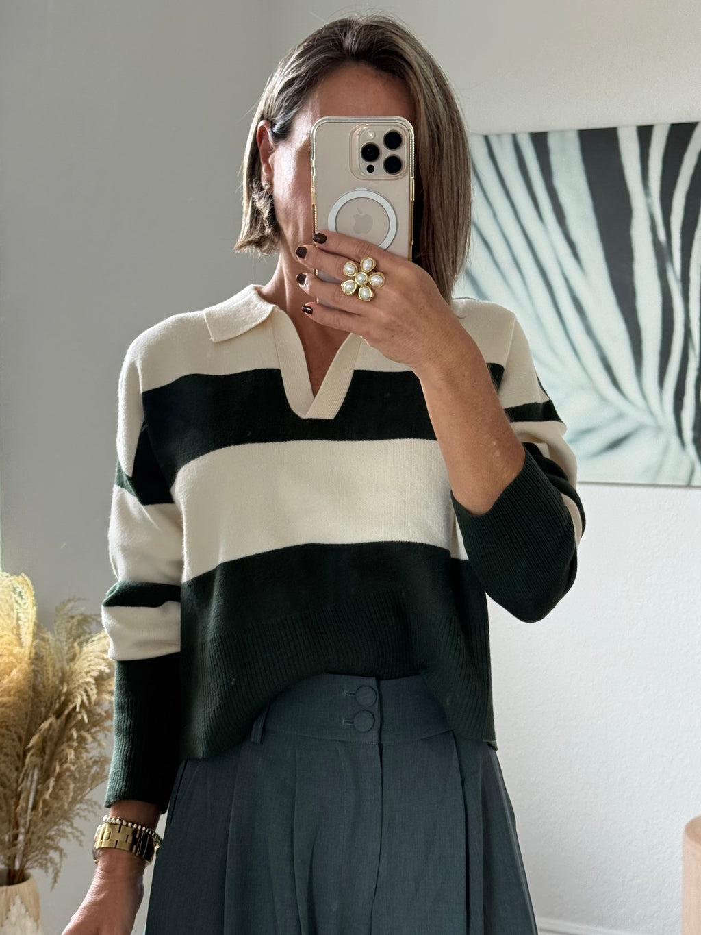 Stripe green  Crop Sweater