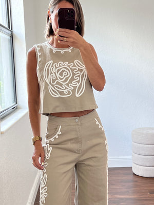 Cord detailed denim set