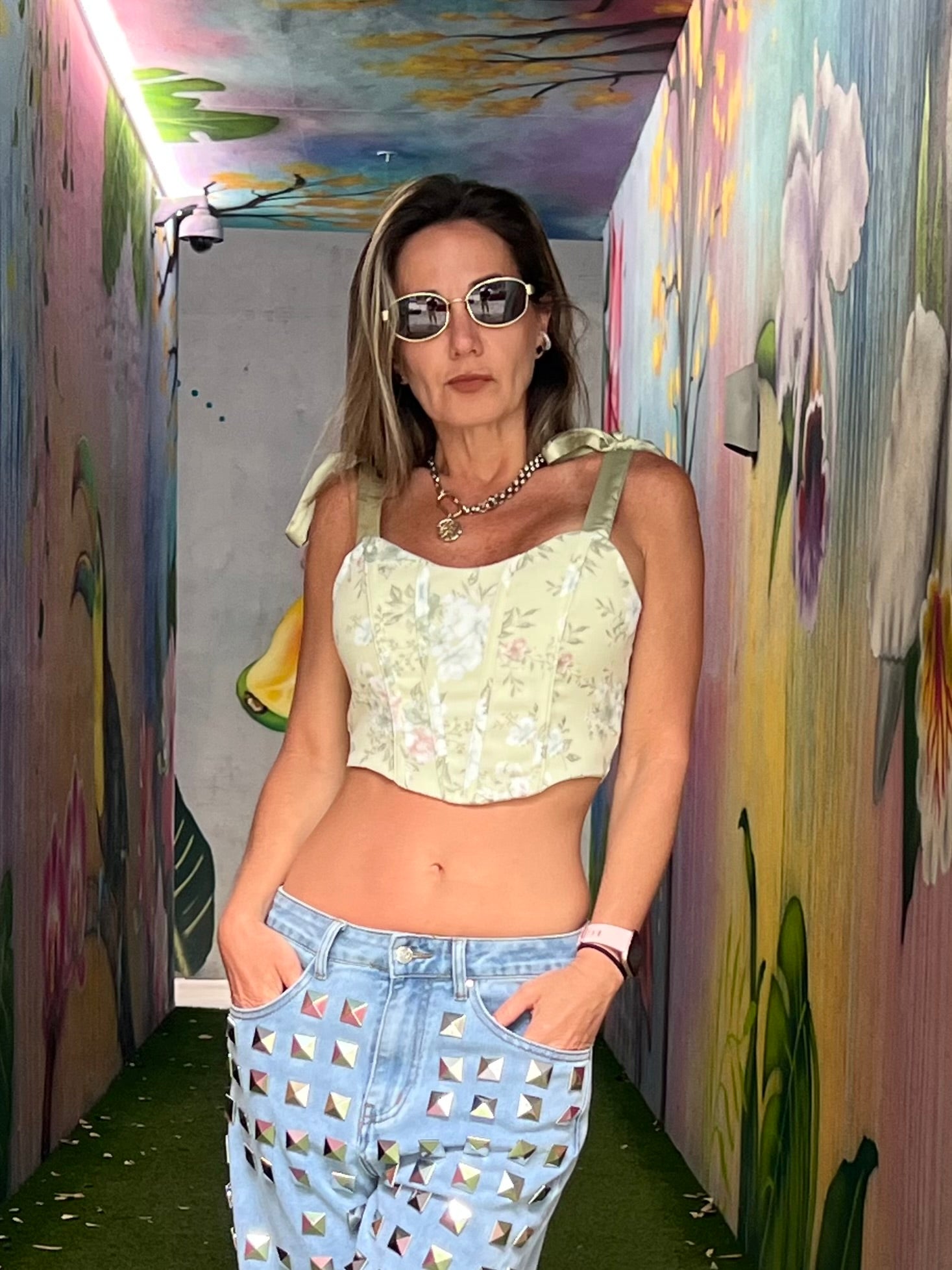 Floral green  corse top