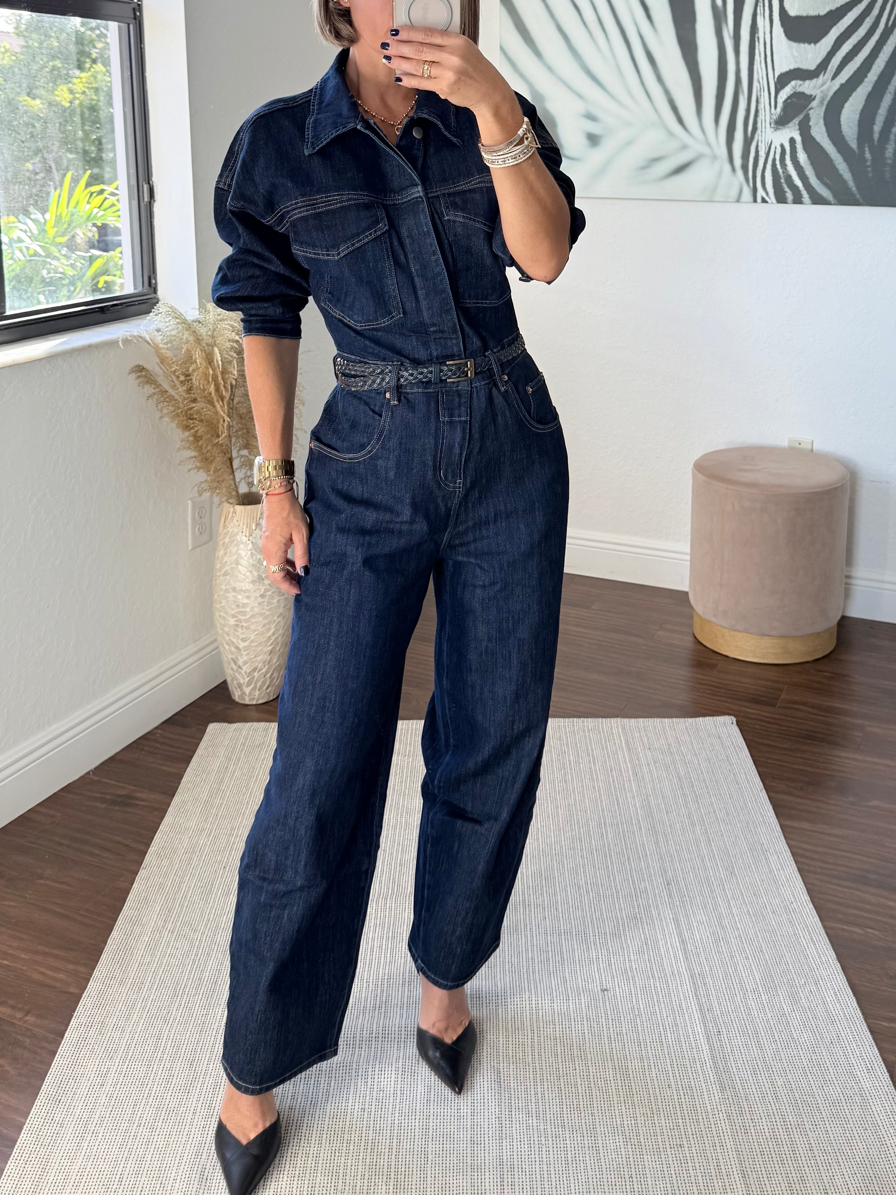 Denim Belted Jumpsuit