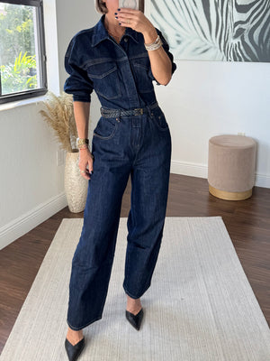 Denim Belted Jumpsuit