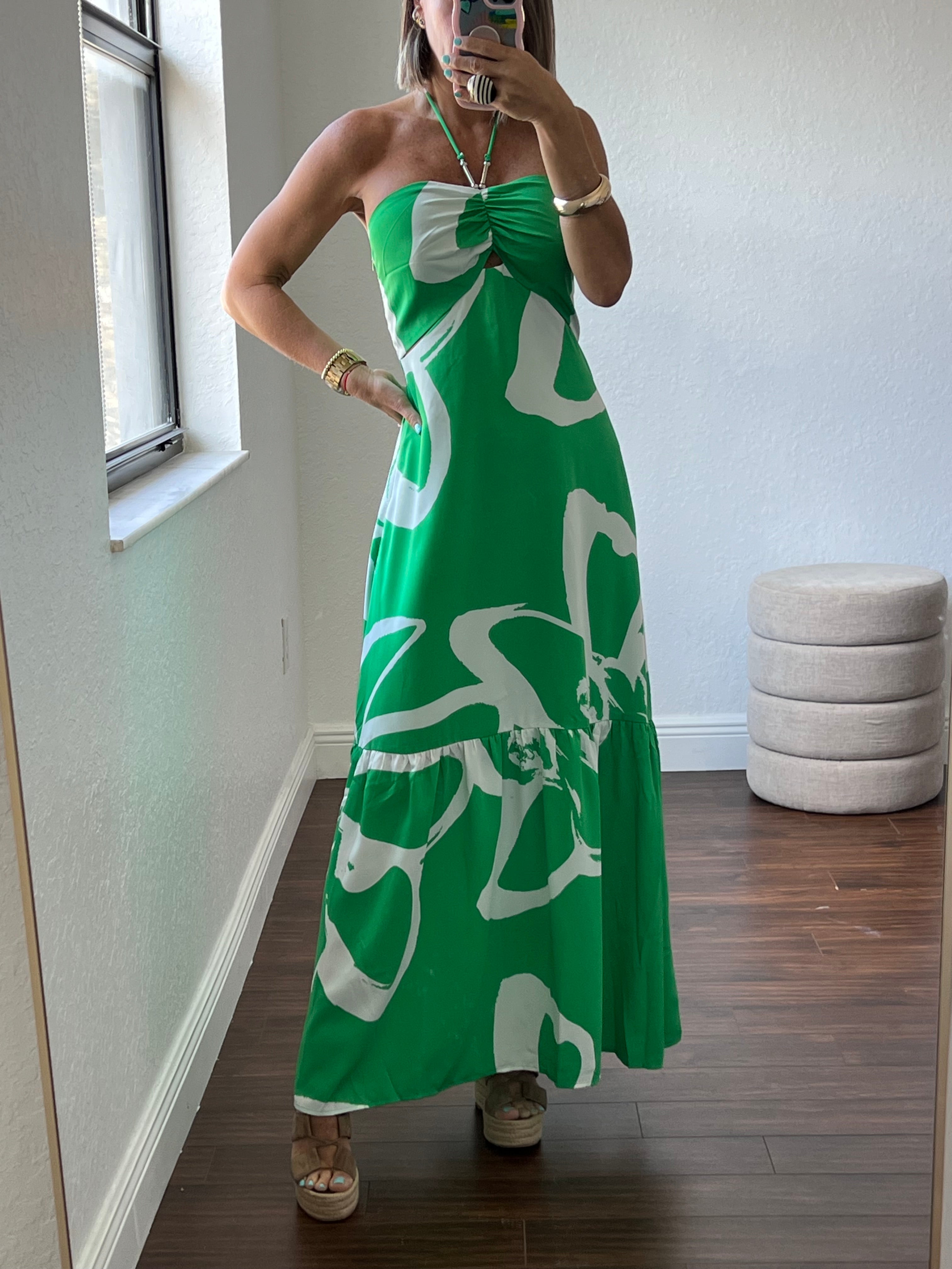 Metal trim halter neck maxi   dress