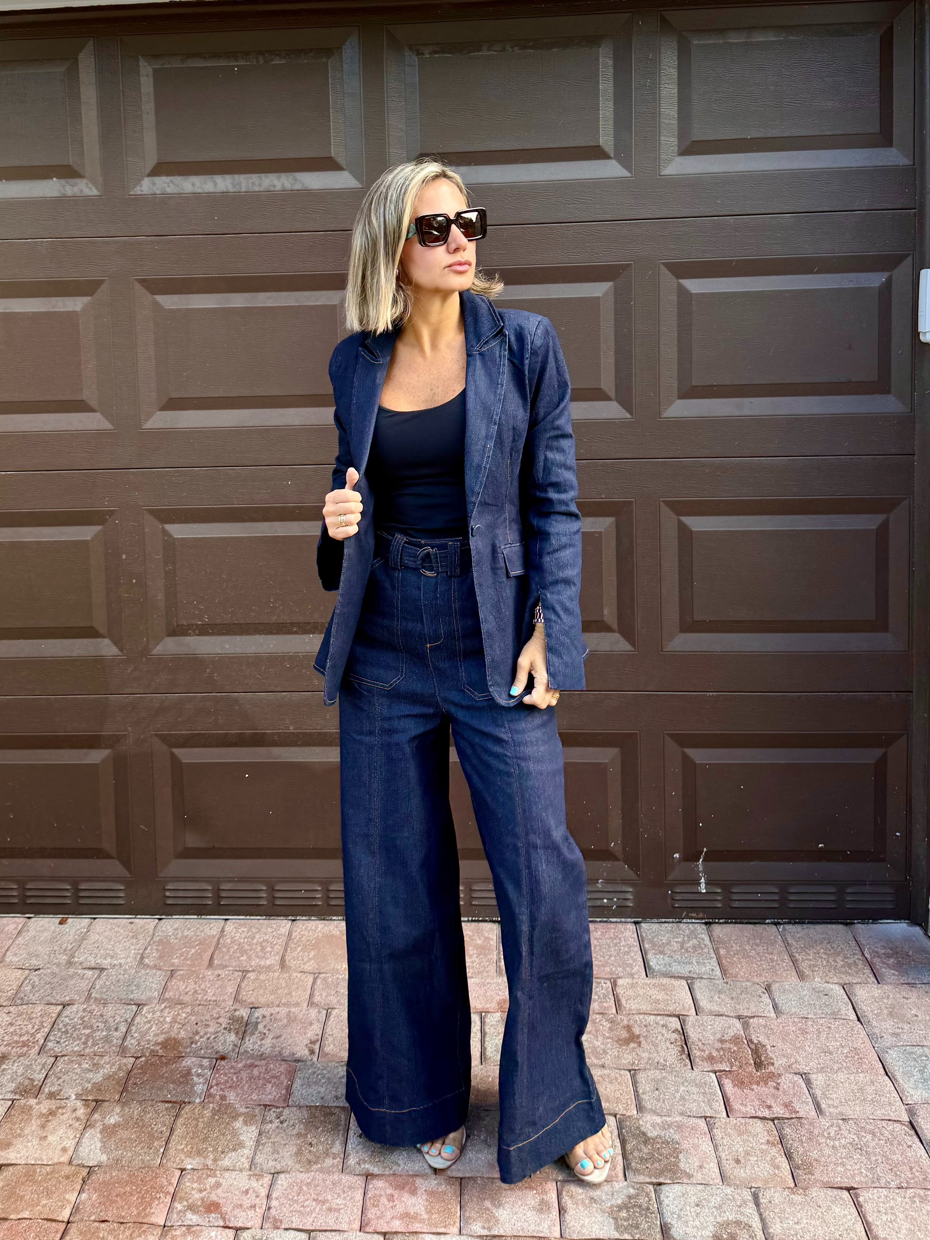 Classic Denim Set – High-Waist Pants & Blazer