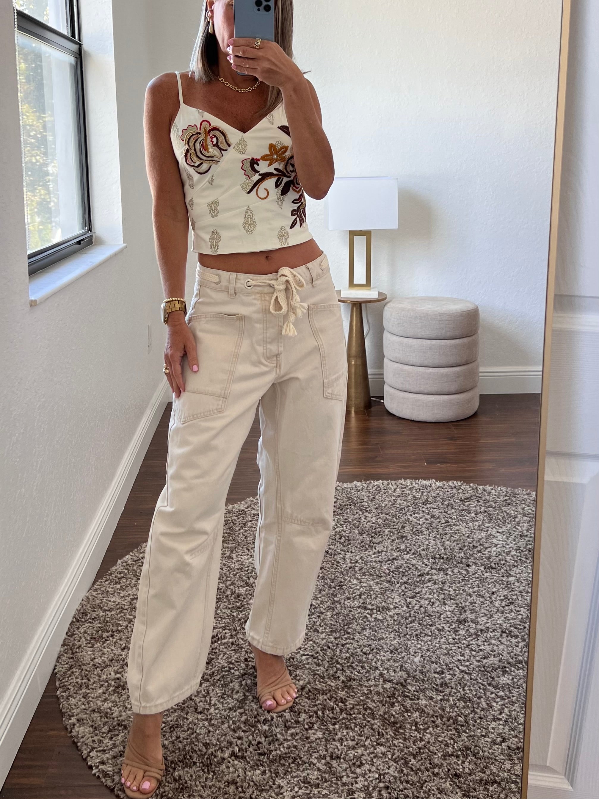 Cream barrel jeans