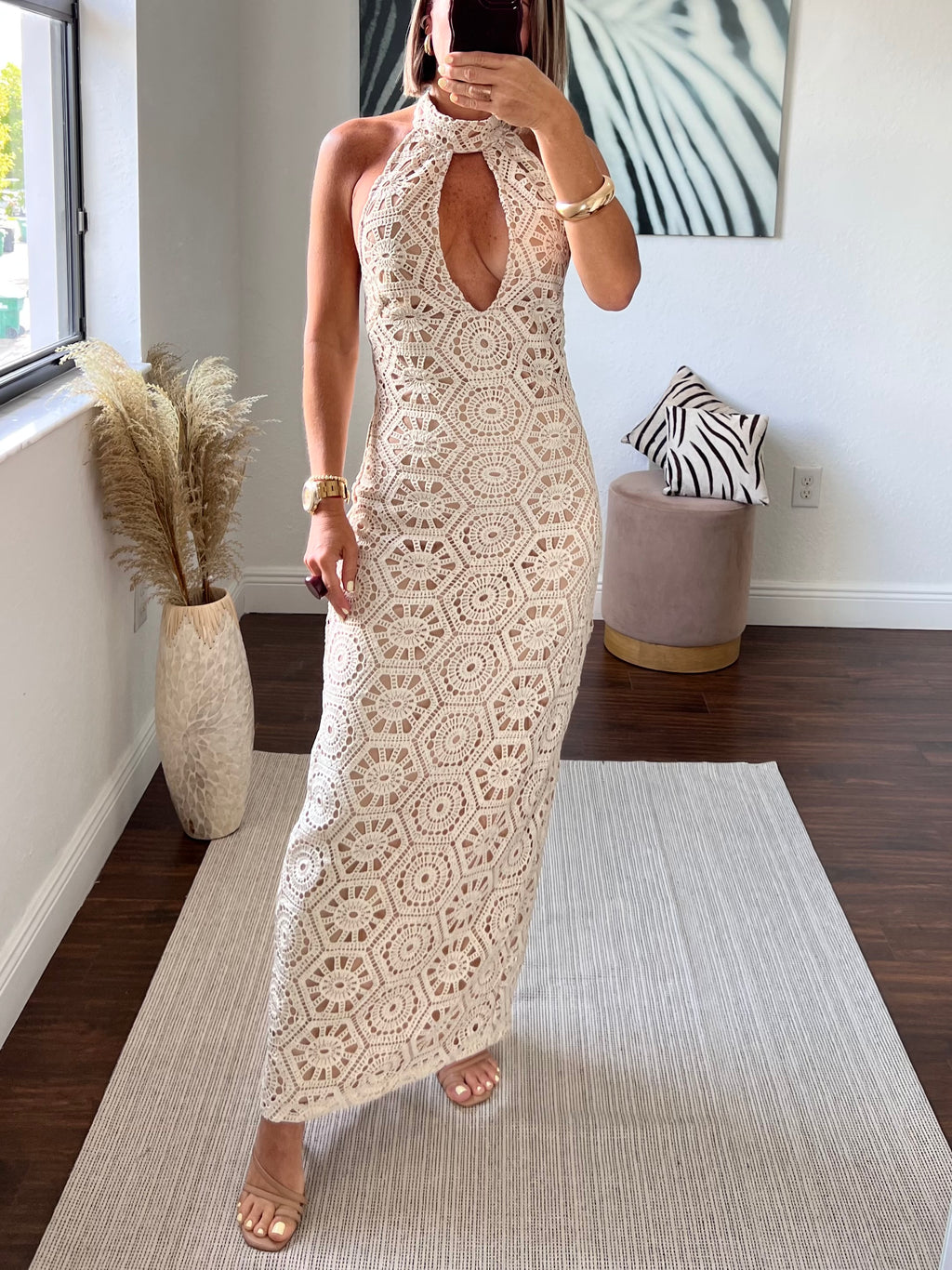 Solid crochet maxi    dress