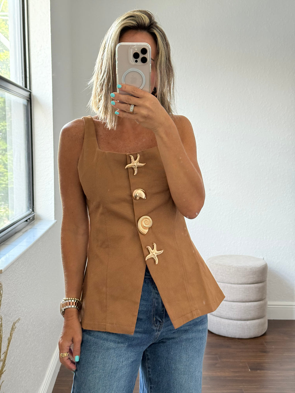 Modern Vest with Star & Seashell Buttons