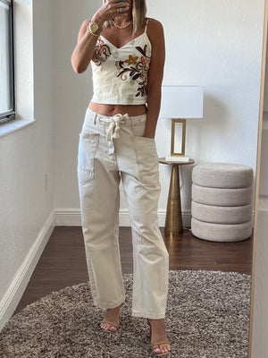 Cream barrel jeans