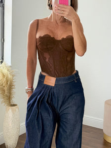 Brown   lace Corset Top