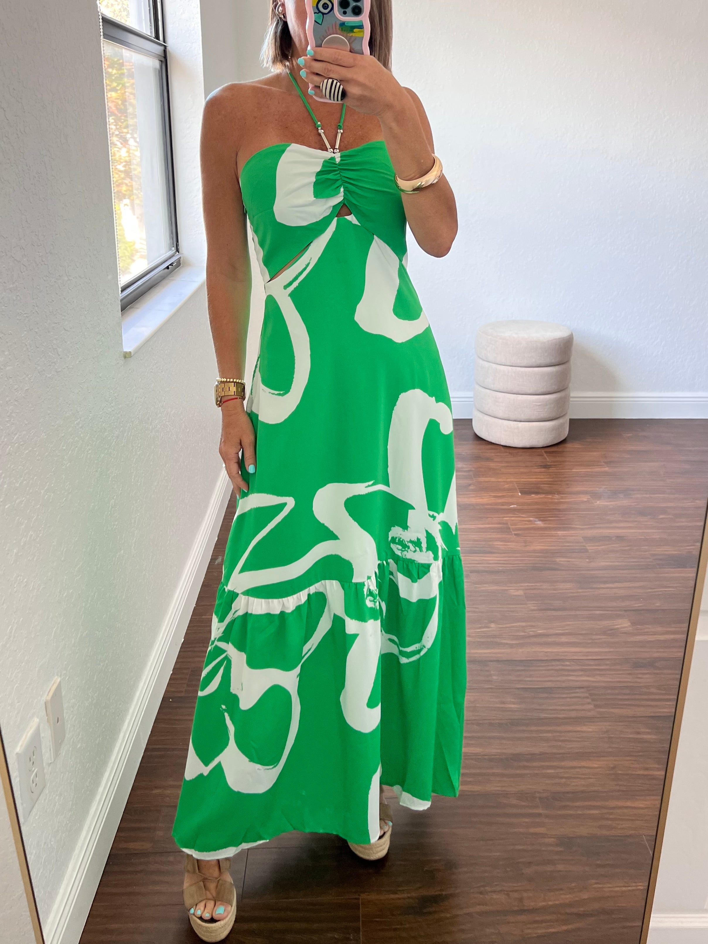Metal trim halter neck maxi   dress