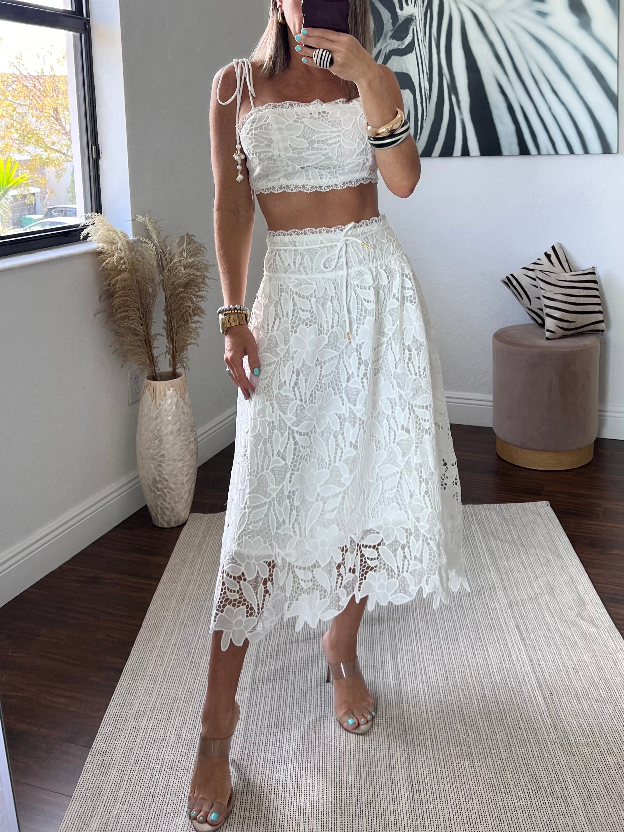 White  lace skirt  set