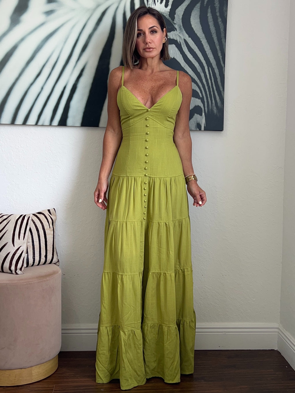 Linen strapped maxi   dress