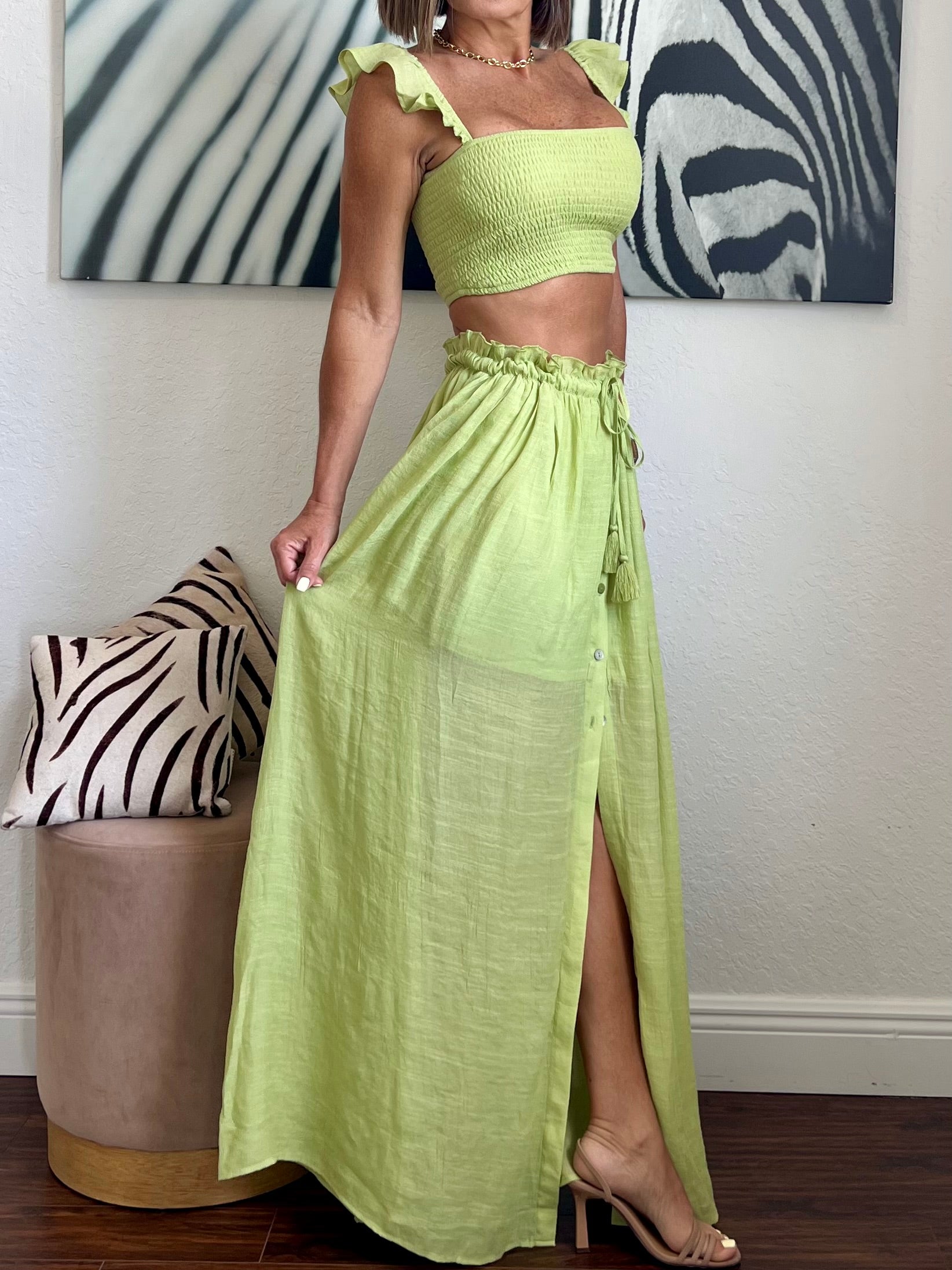 Green Mikonos  long skirt set