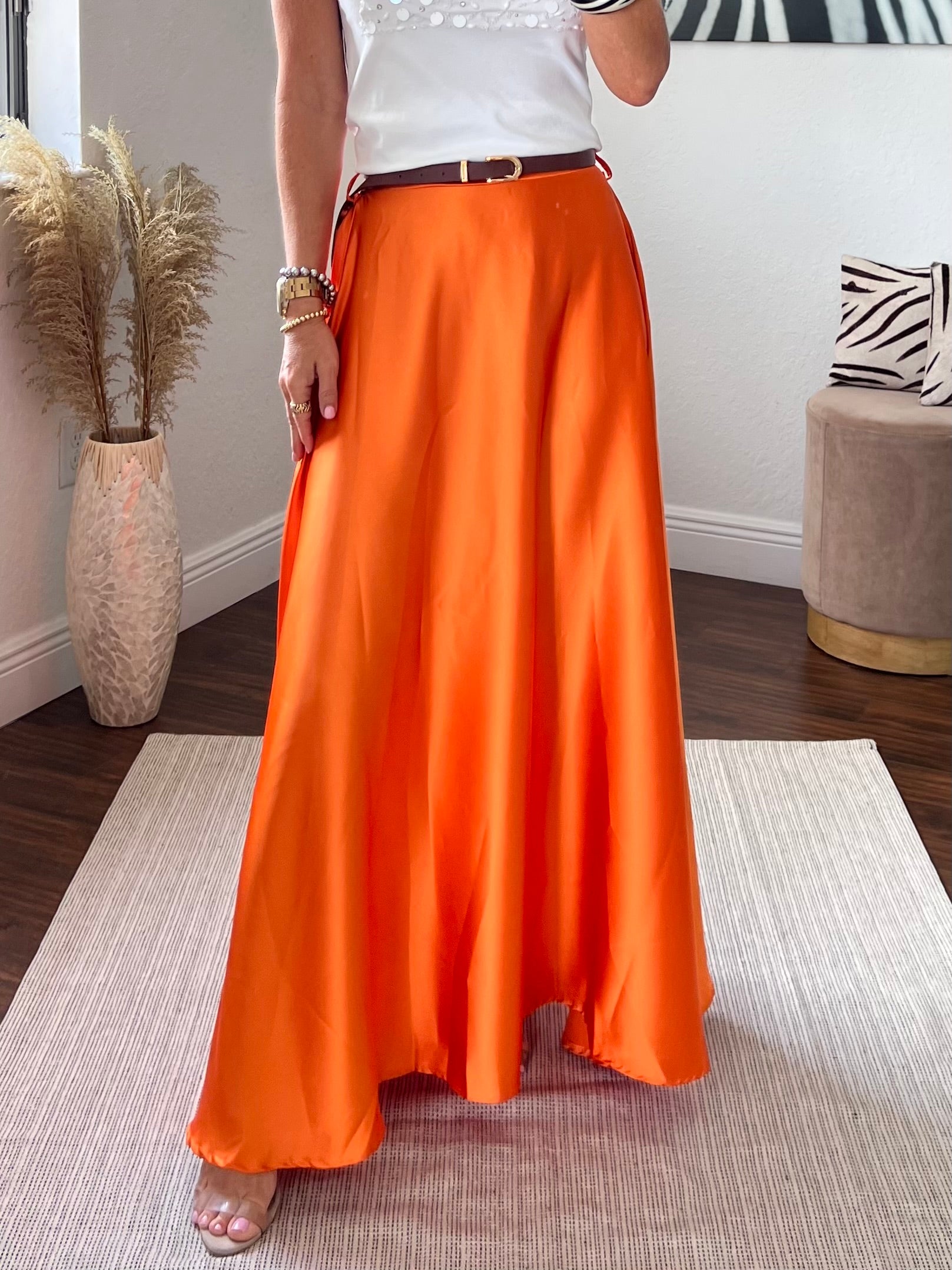 Orange  satin maxi skirt