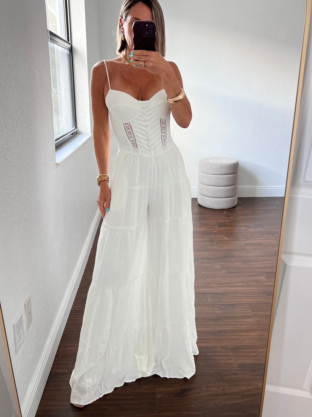 Crochet detail ultra wide leg sleevesless jumpsuit