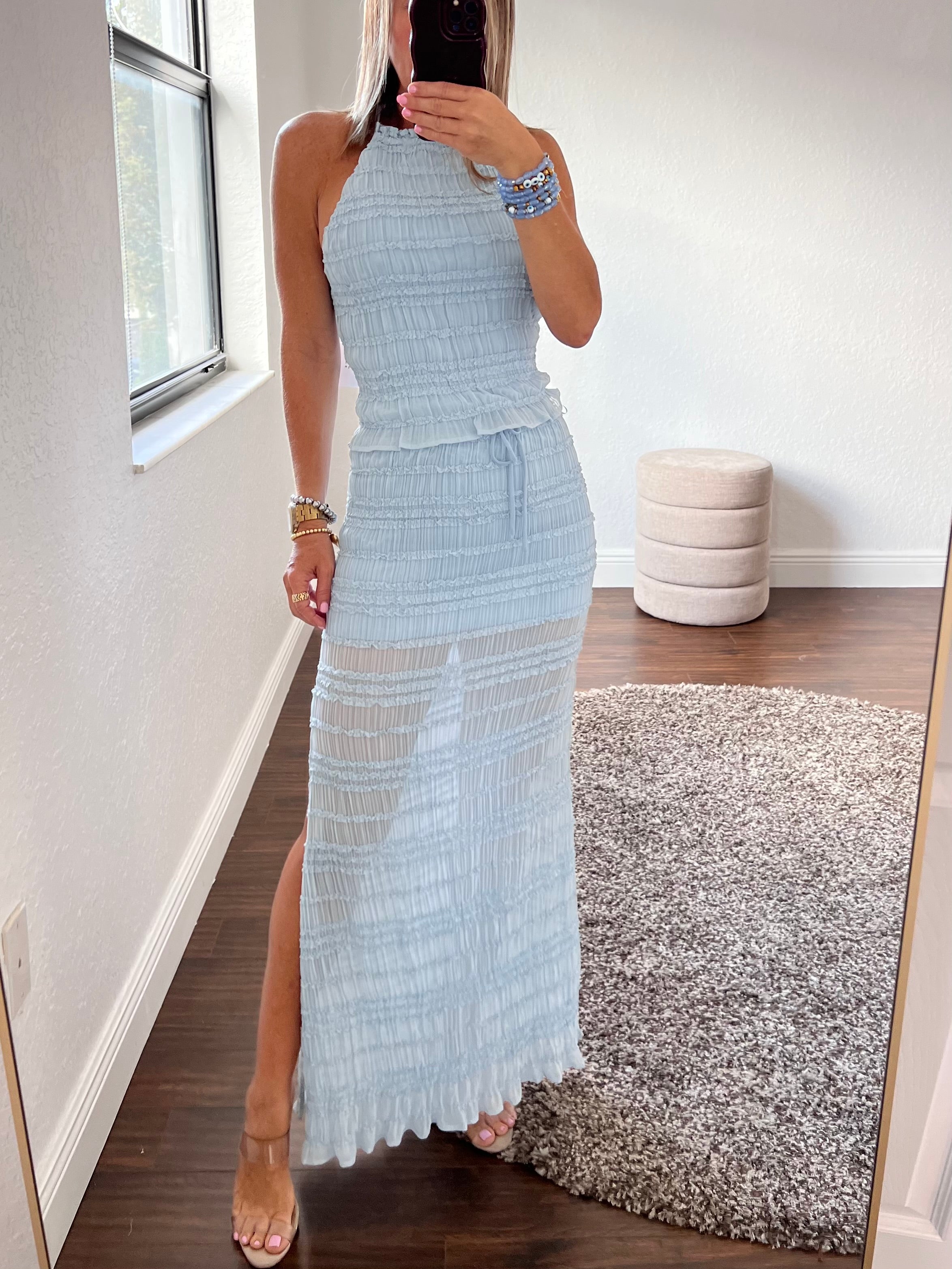 Baby blue skirt   set