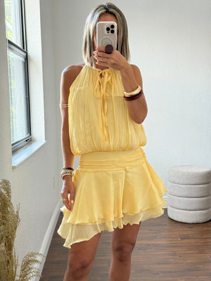 Yellow  Shimmer Breeze Chiffon Dress