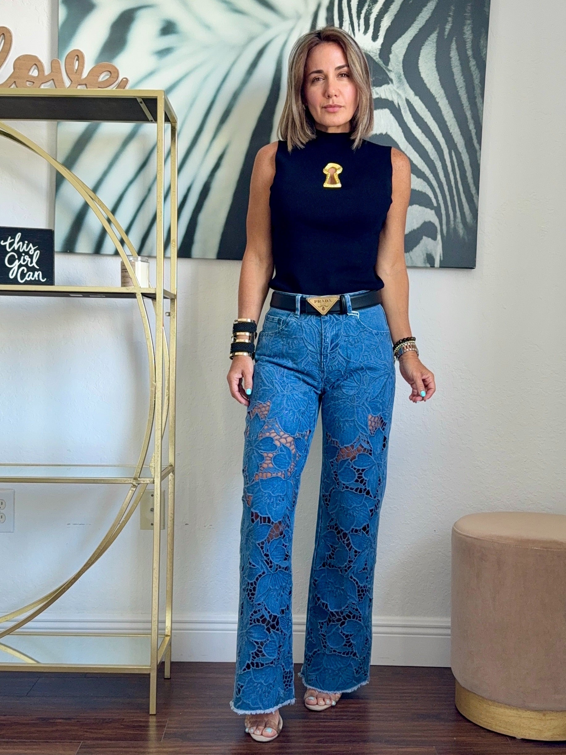 Light blue  Denim Jeans with Embroidery