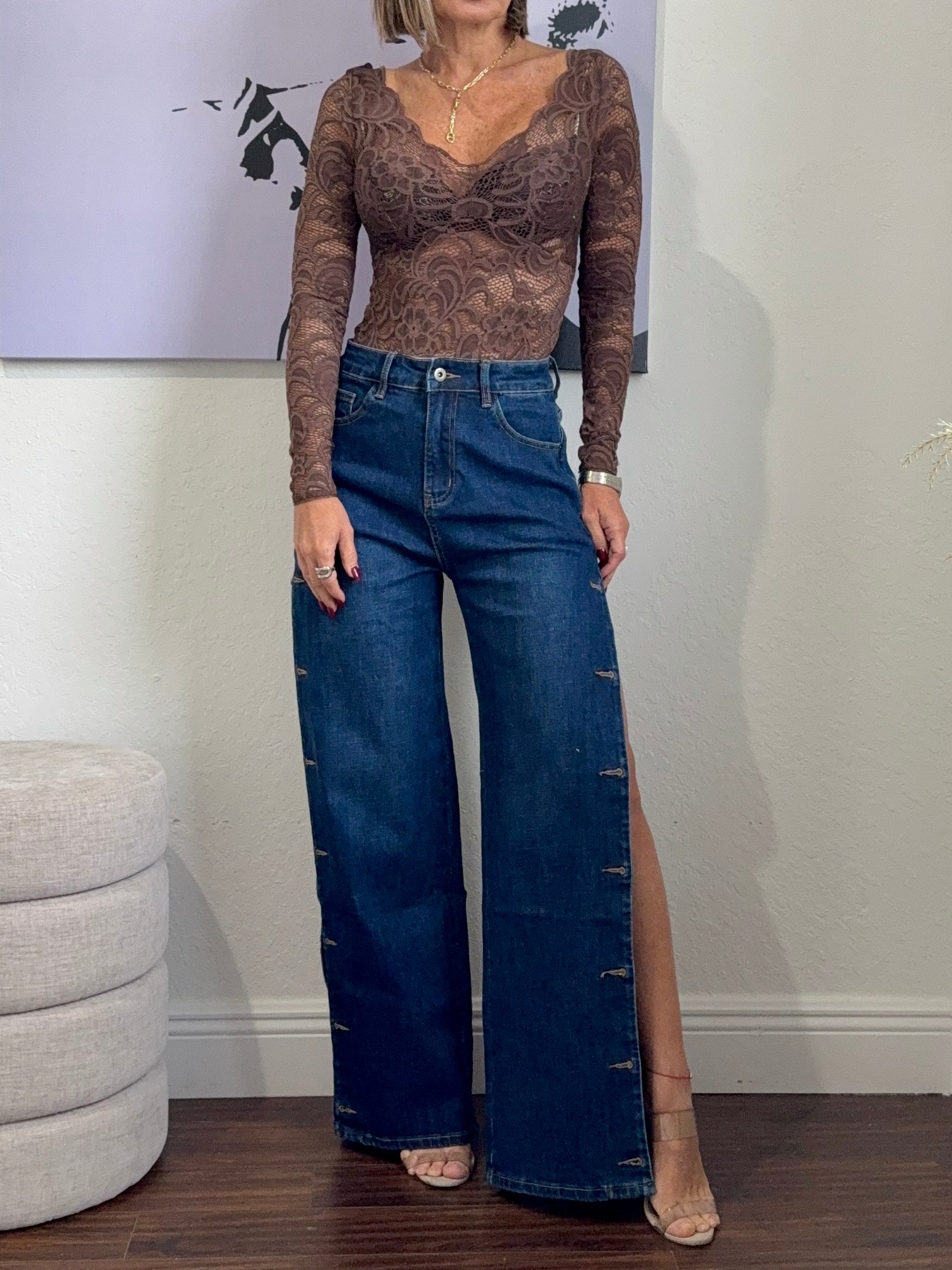 High-Waist Side Button Jeans – Dual Style