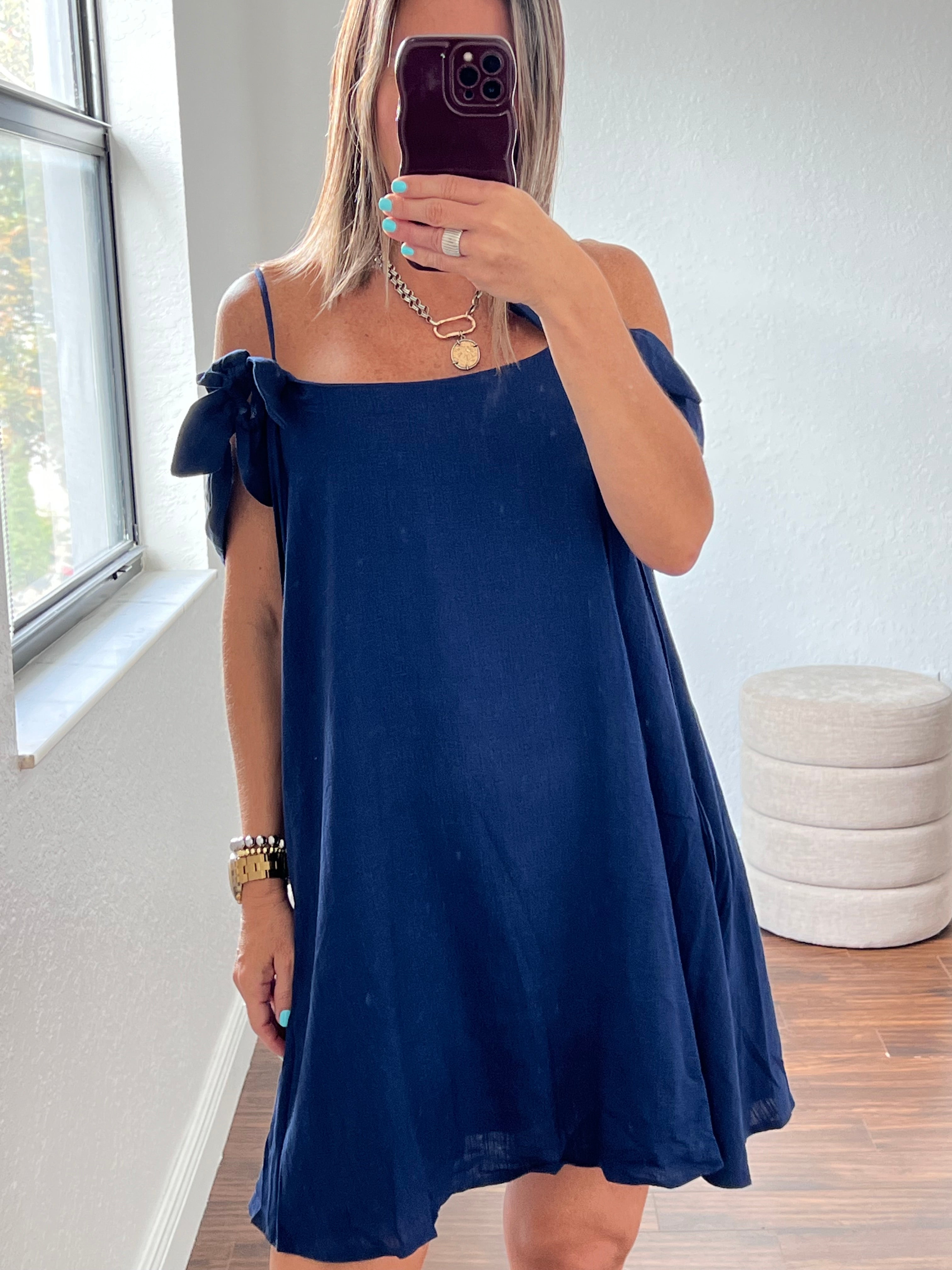 Navy blue linen  dress