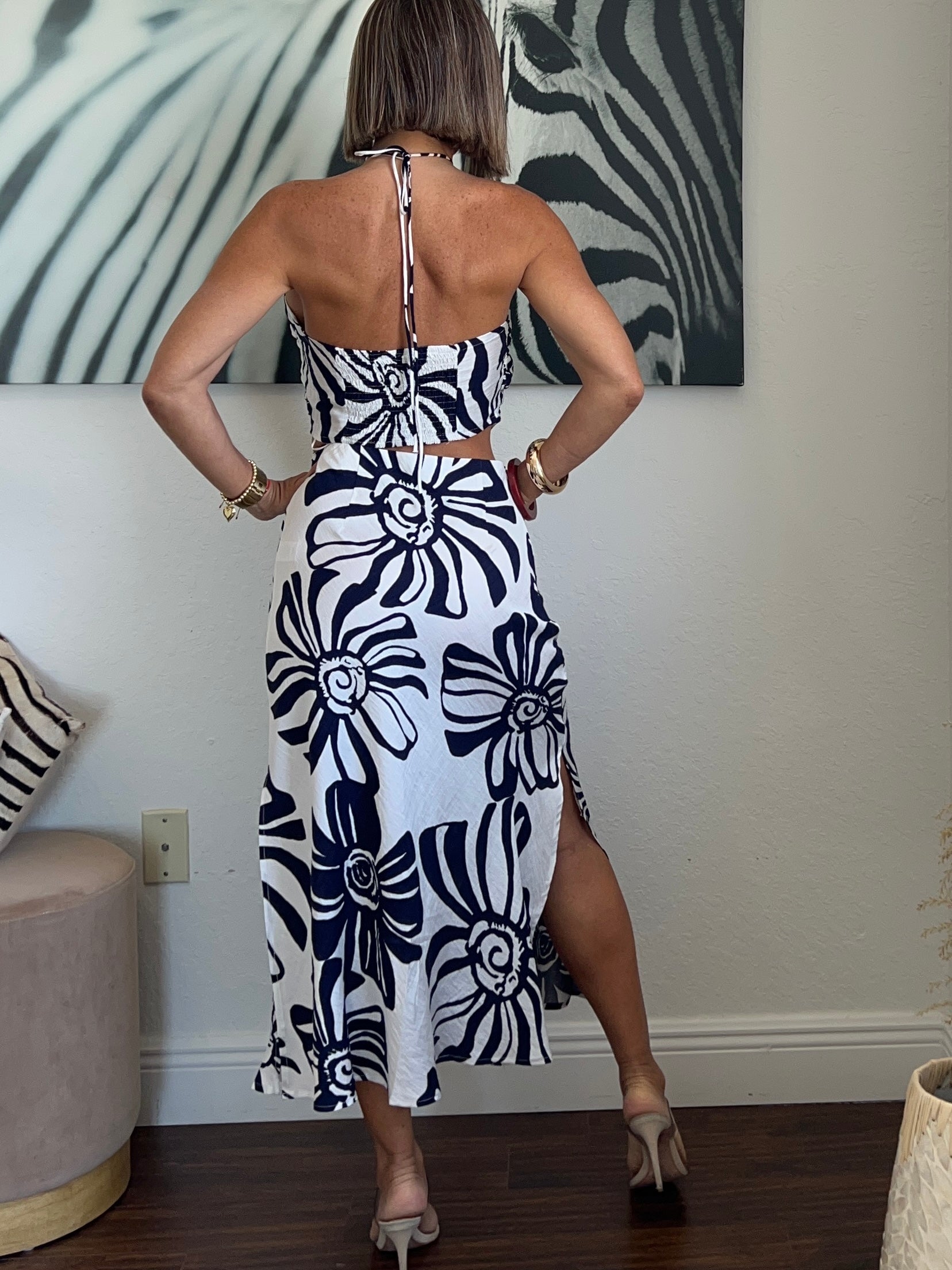 Navy blue   rose  skirt set