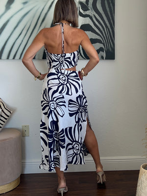 Navy blue   rose  skirt set