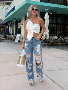 Cello wide Signature High-Rise Ripped Denim
