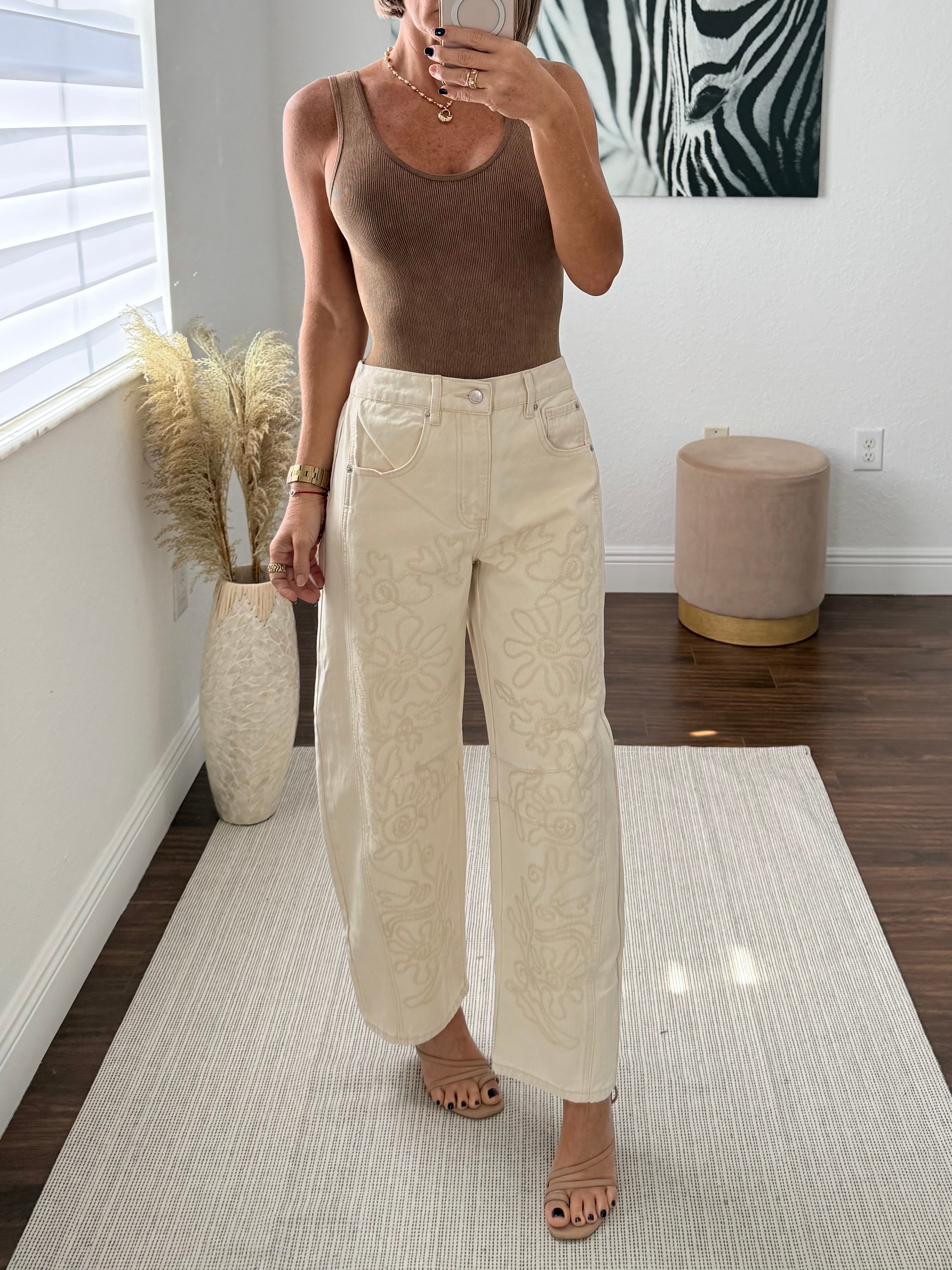 Cream  Barrel Jeans Style