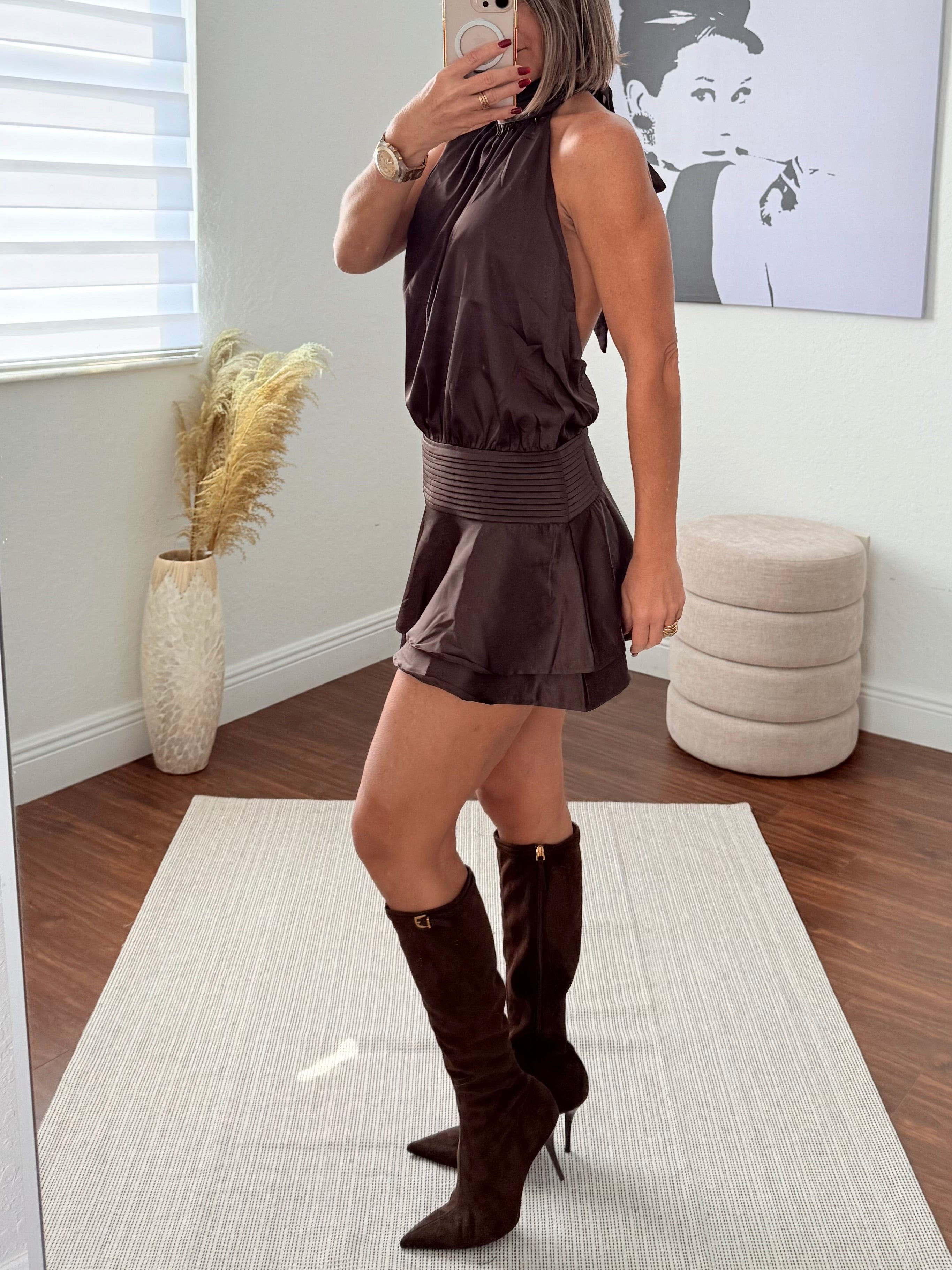 Flowy Silk Ruffle Mini Dress