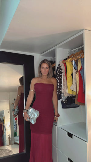 Burgundy Strapless Pleated Dress