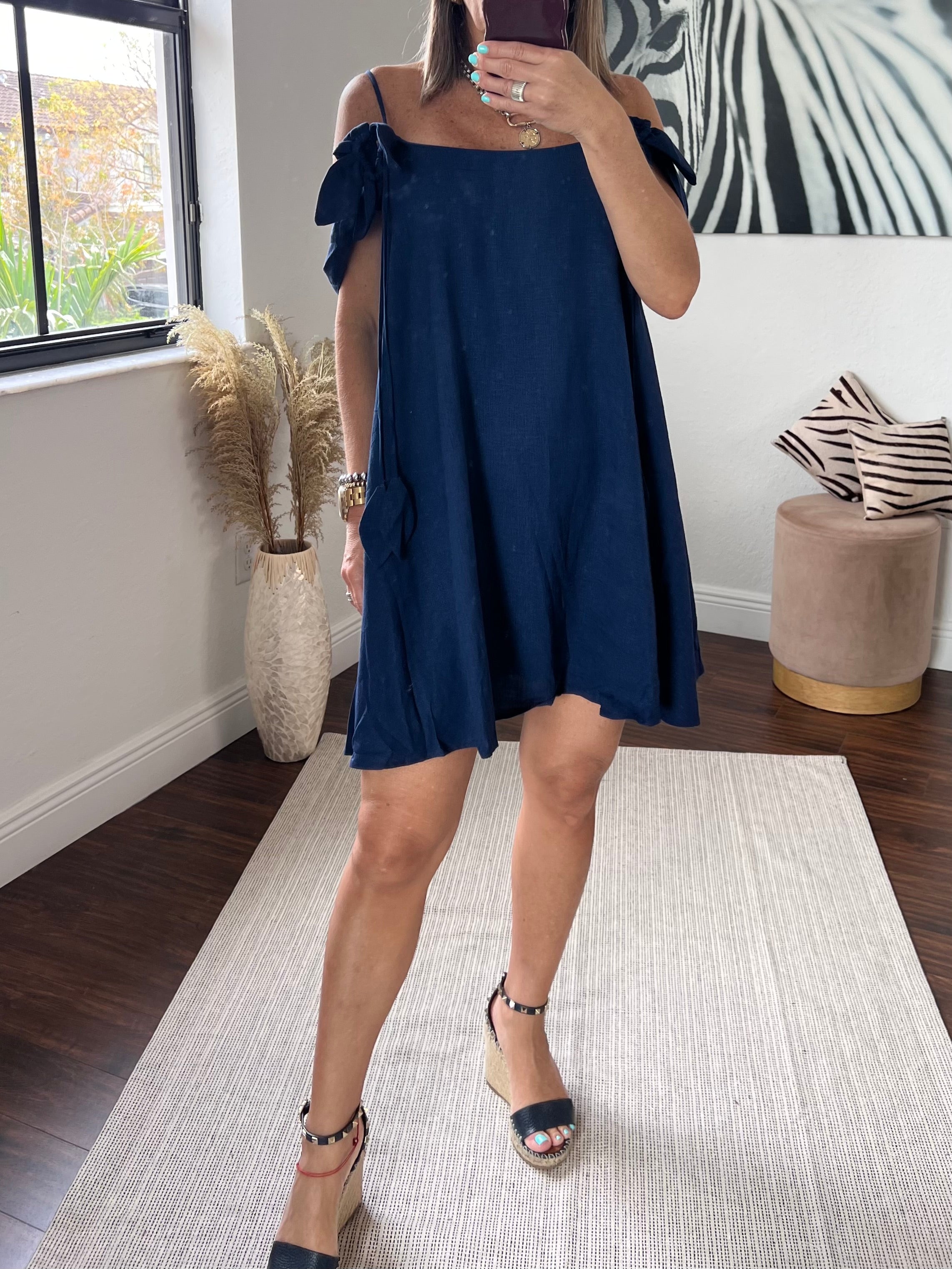 Navy blue linen  dress