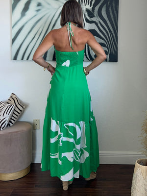 Metal trim halter neck maxi   dress