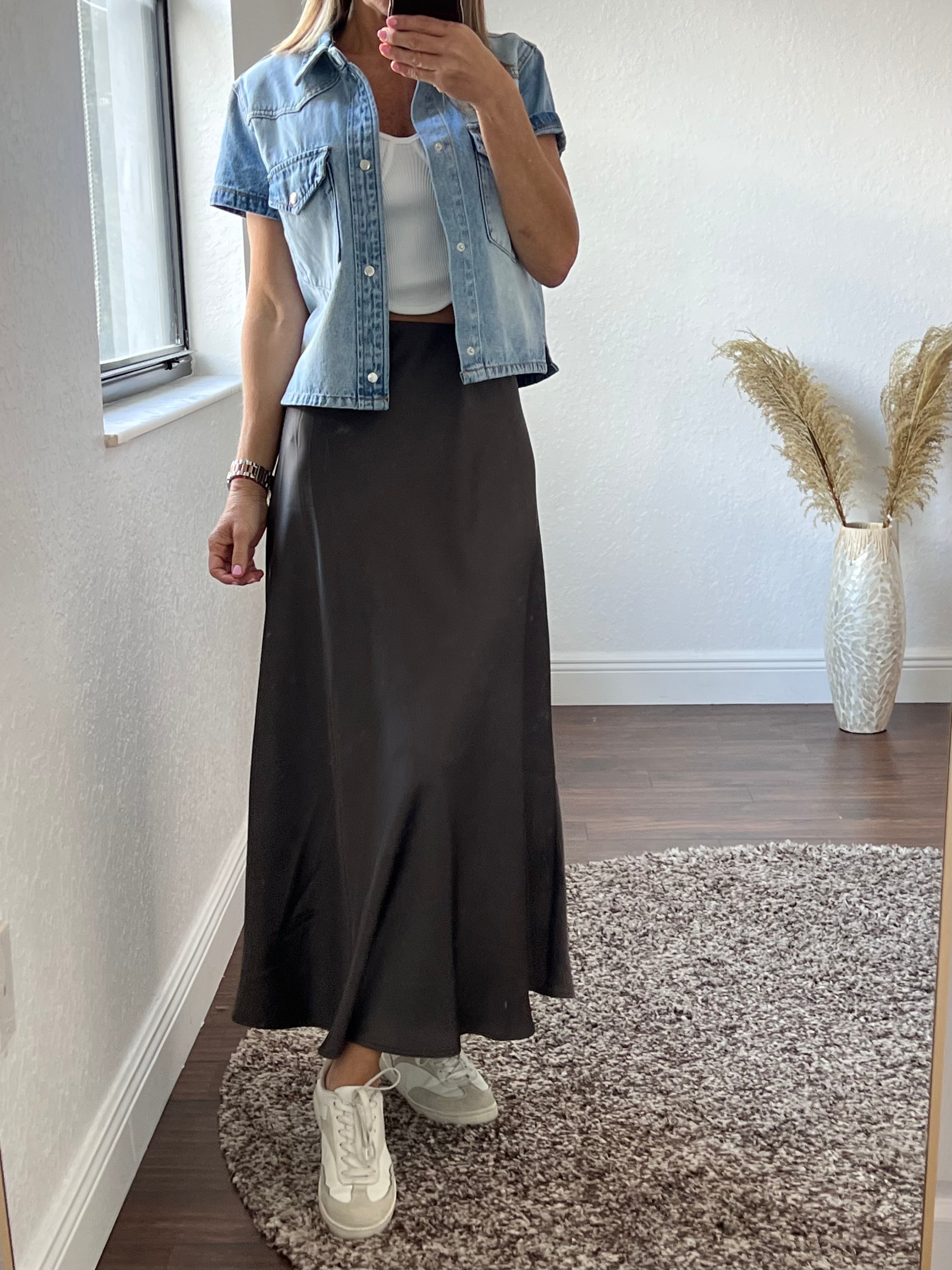 Grey  satin maxi skirt
