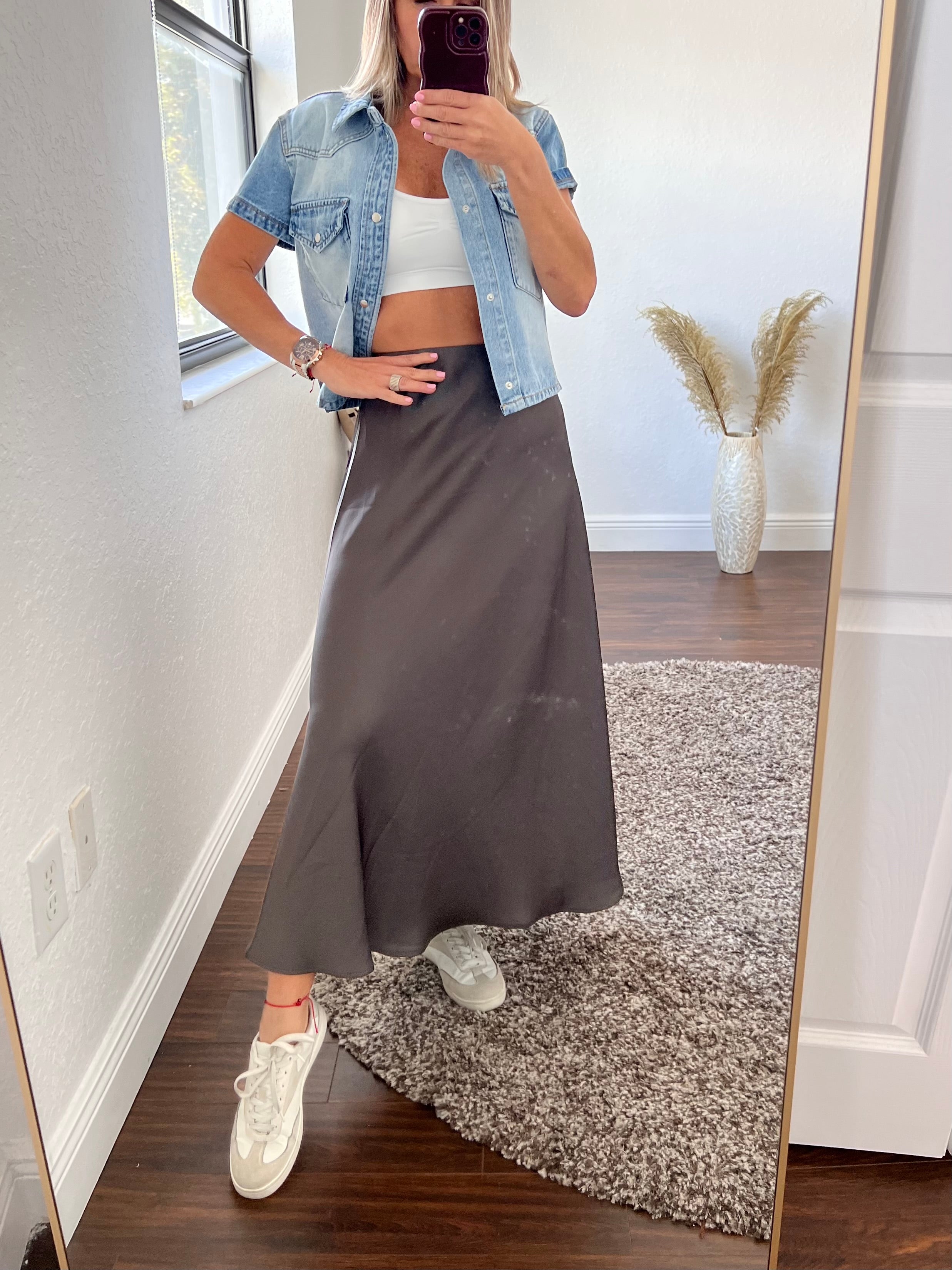 Grey  satin maxi skirt