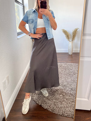 Grey  satin maxi skirt