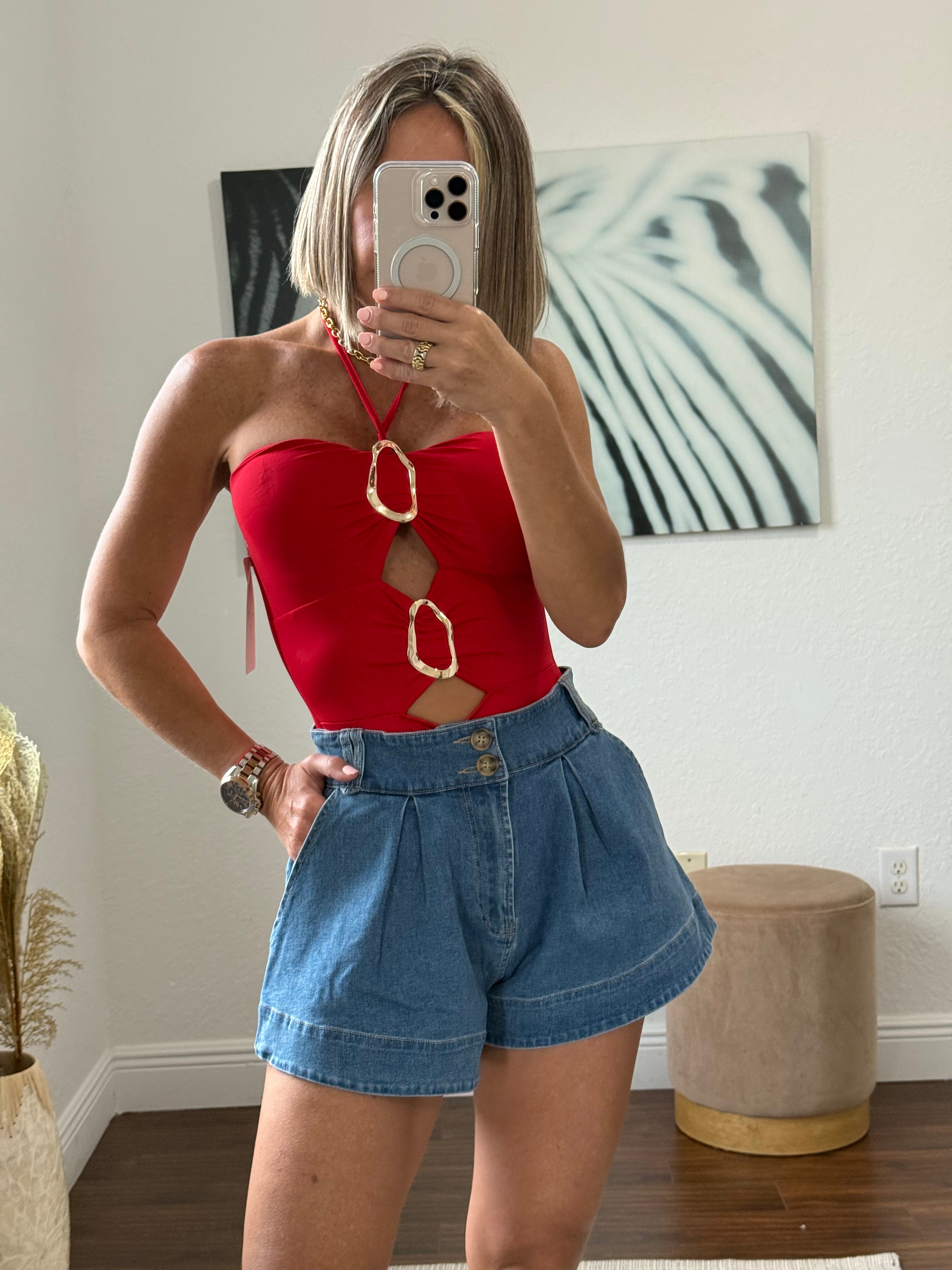 Red/gold details  bodysuit
