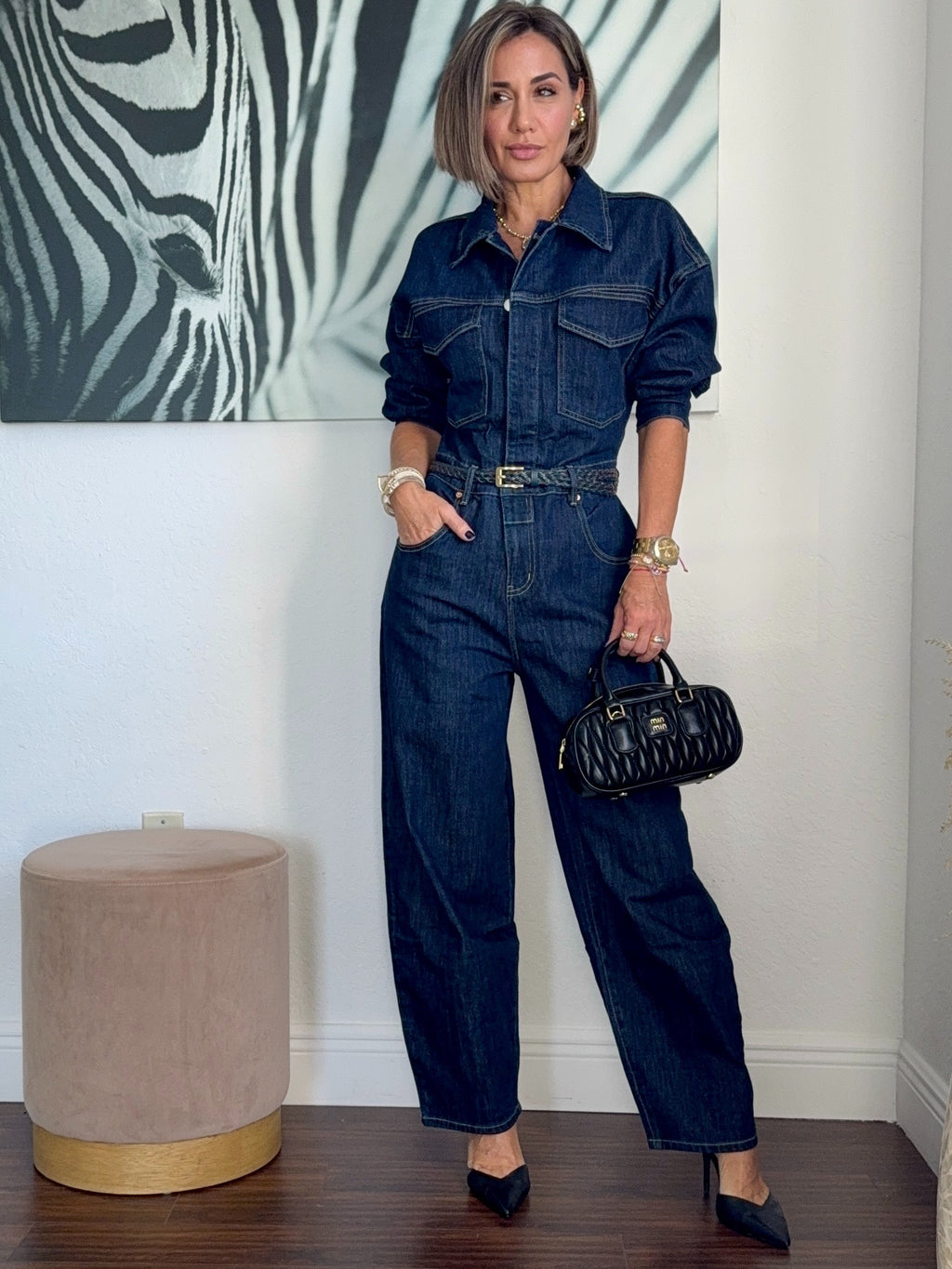 Denim Belted Jumpsuit