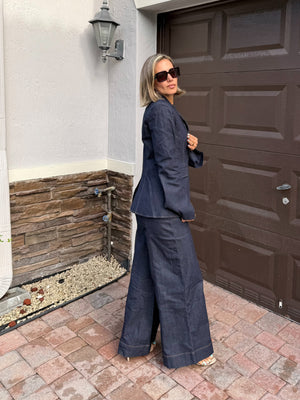 Classic Denim Set – High-Waist Pants & Blazer