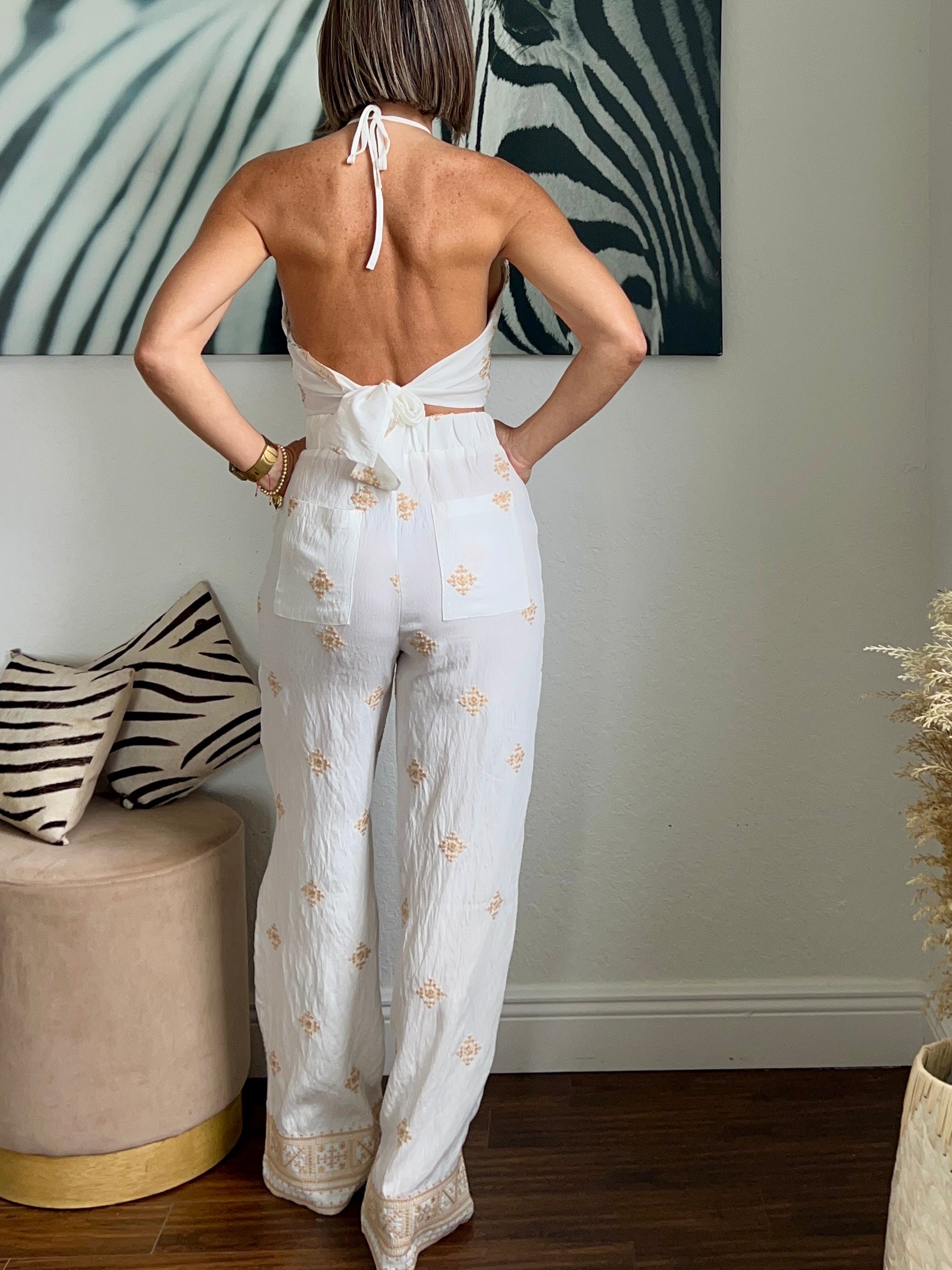 LINEN CROP TOP PANTS SET