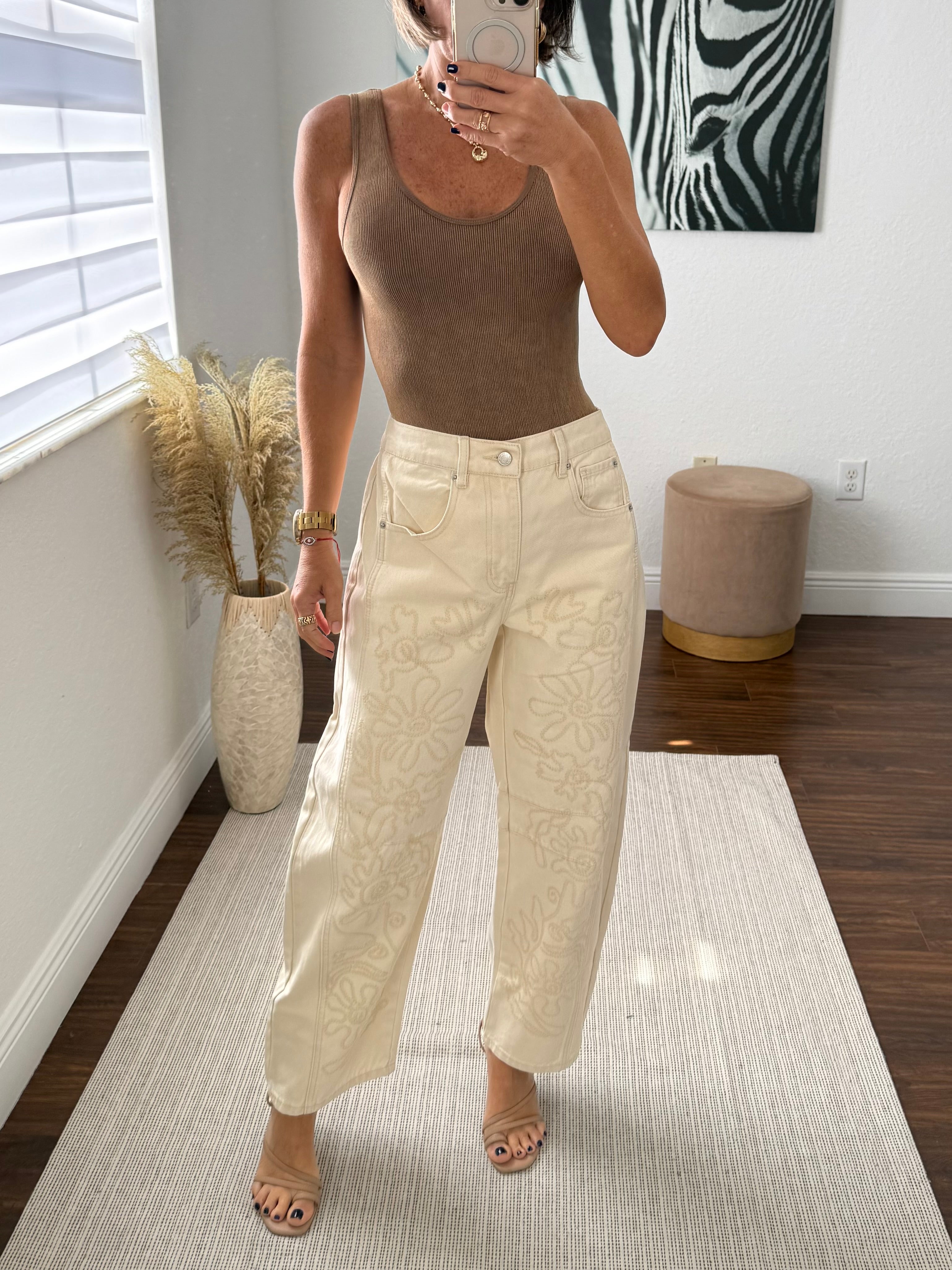 Cream  Barrel Jeans Style
