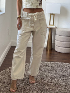 Cream barrel jeans