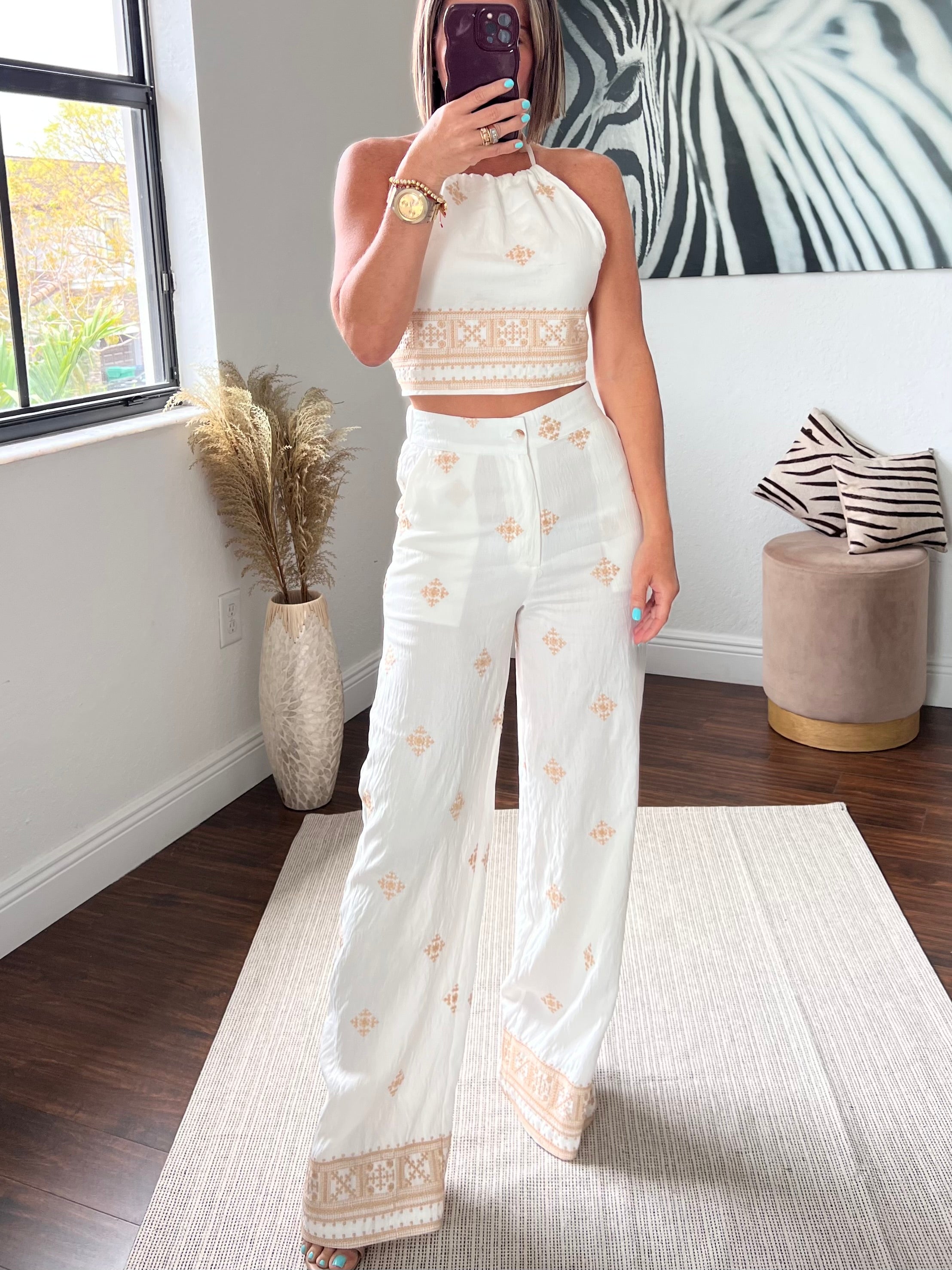LINEN CROP TOP PANTS SET