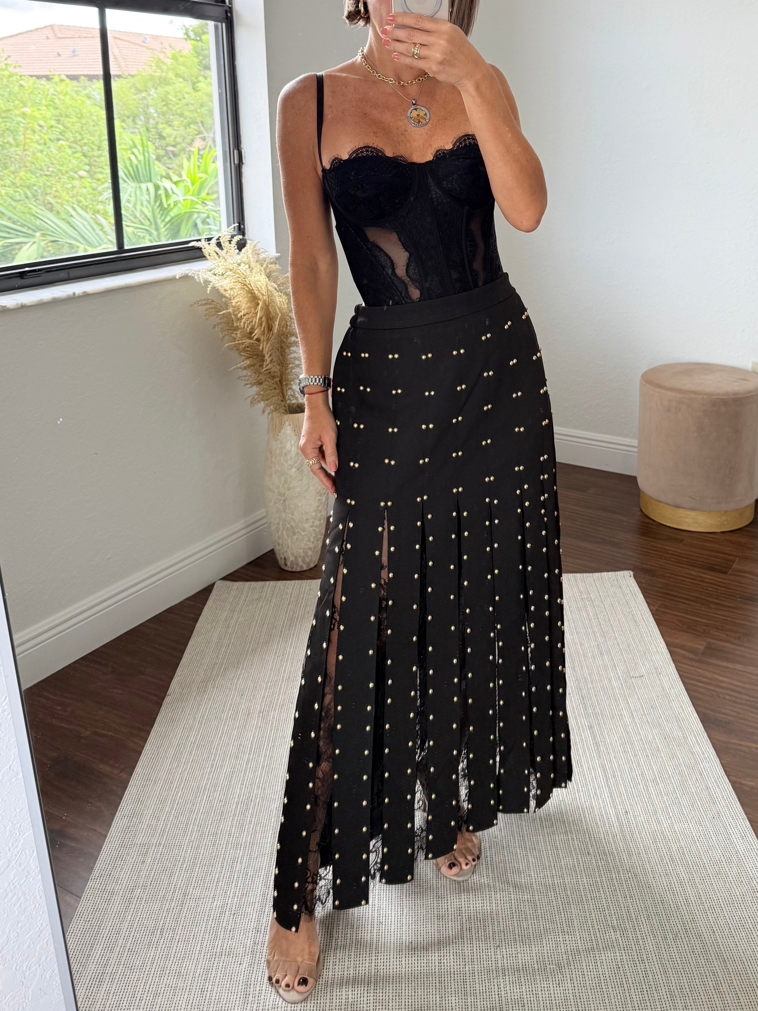 Maxi Skirt with Lace & Studs