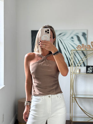 Satin Halter Top with Elegant Knot