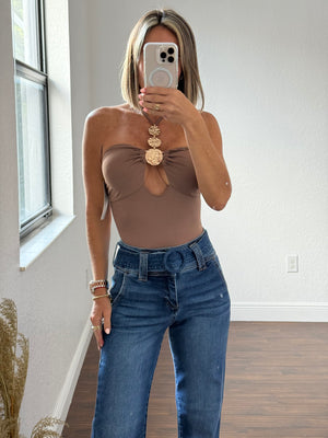 Gold circle brown Lycra Bodysuit – One Size