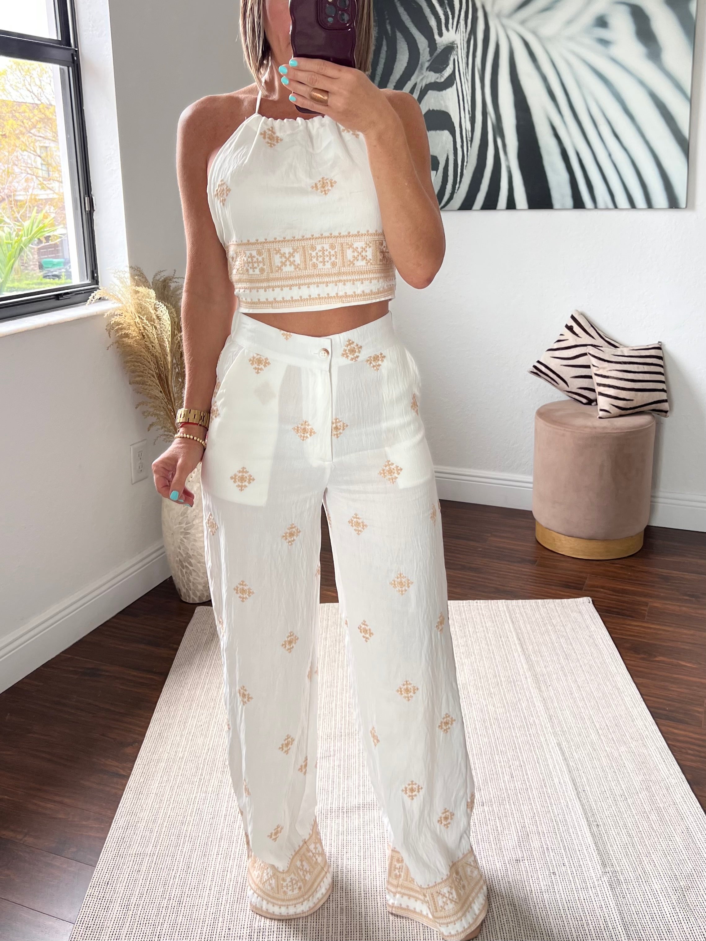 LINEN CROP TOP PANTS SET
