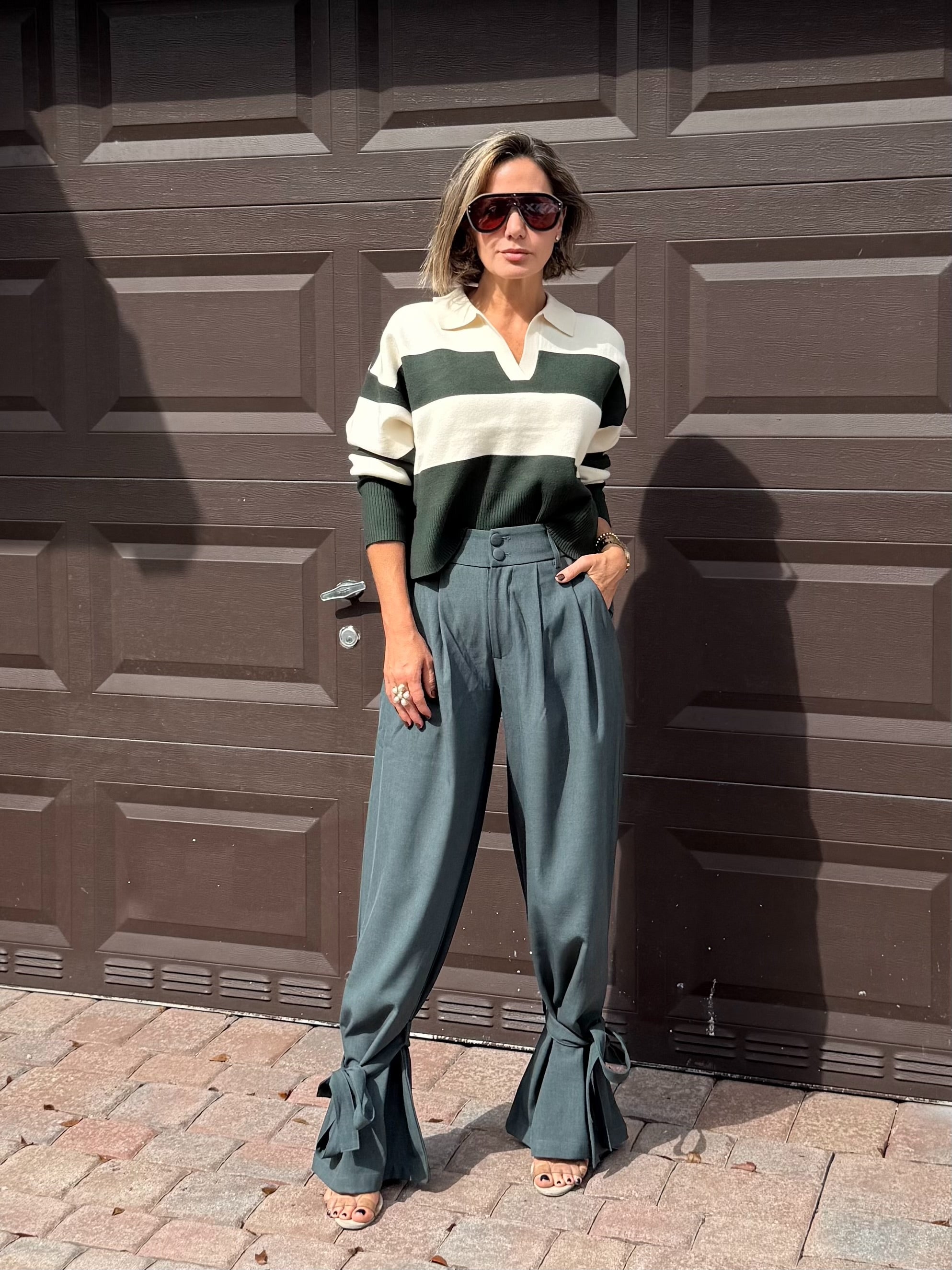 Stripe green  Crop Sweater