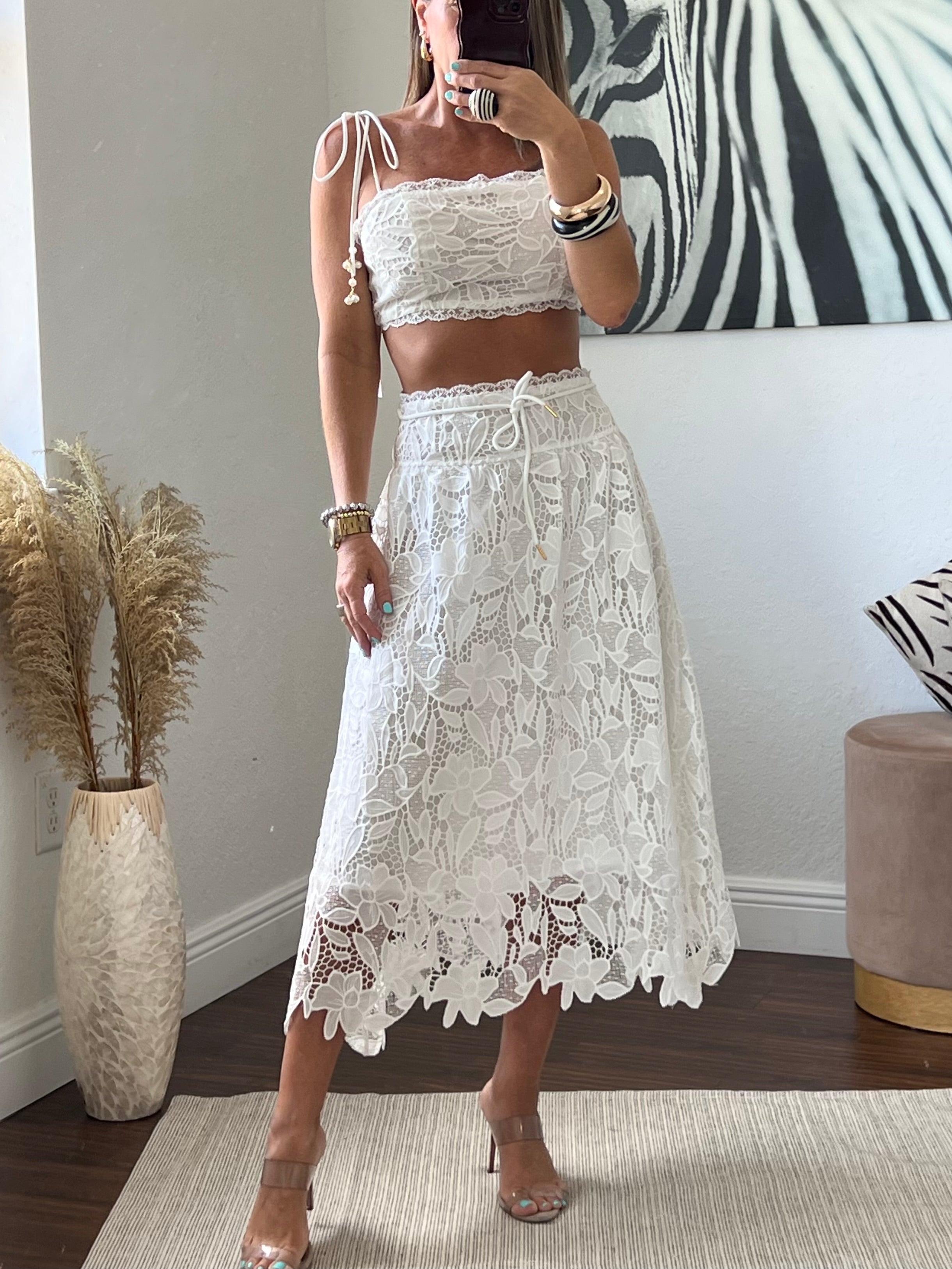 White  lace skirt  set